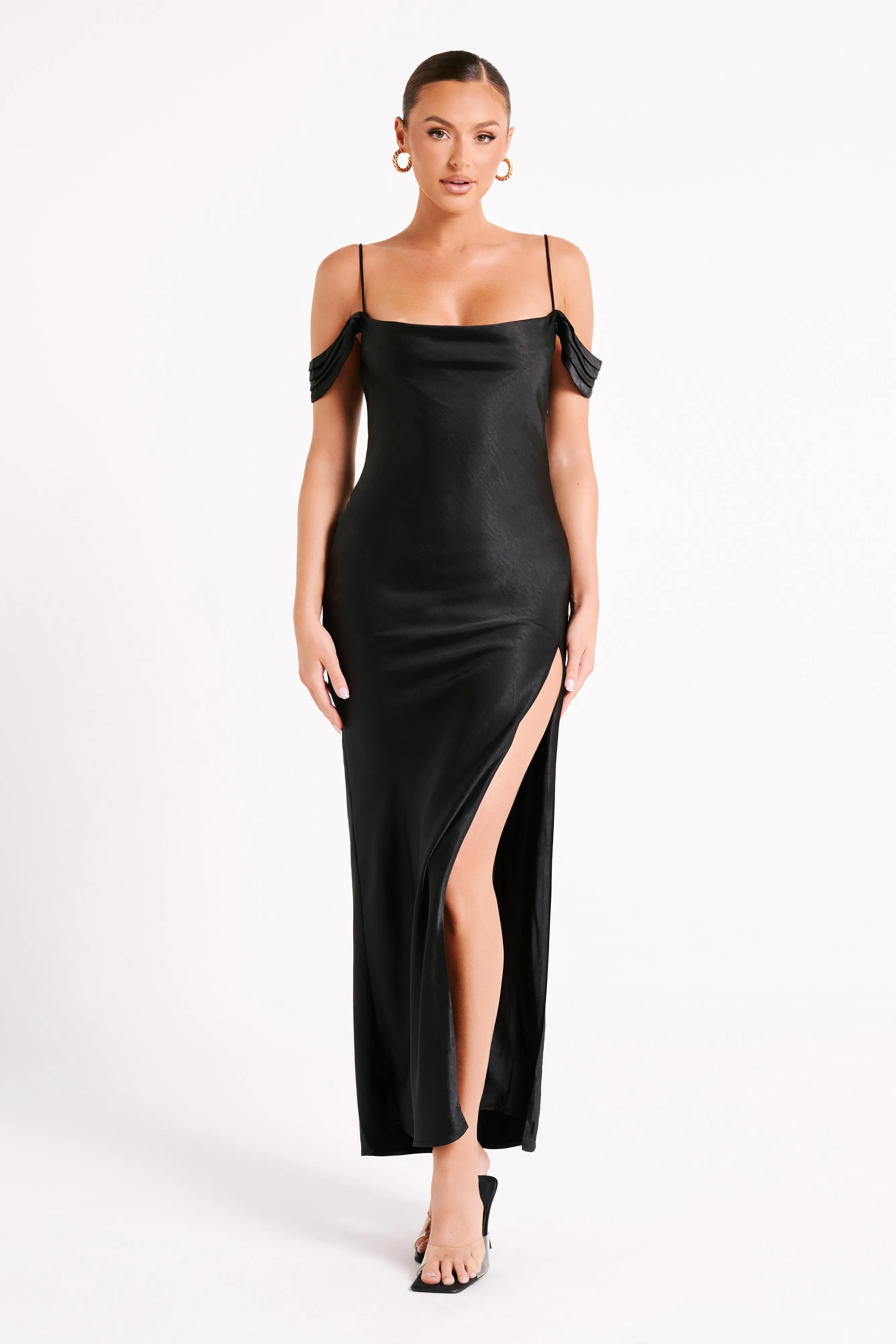 Mariposa Off Shoulder Maxi Dress - Black sold by Meshki