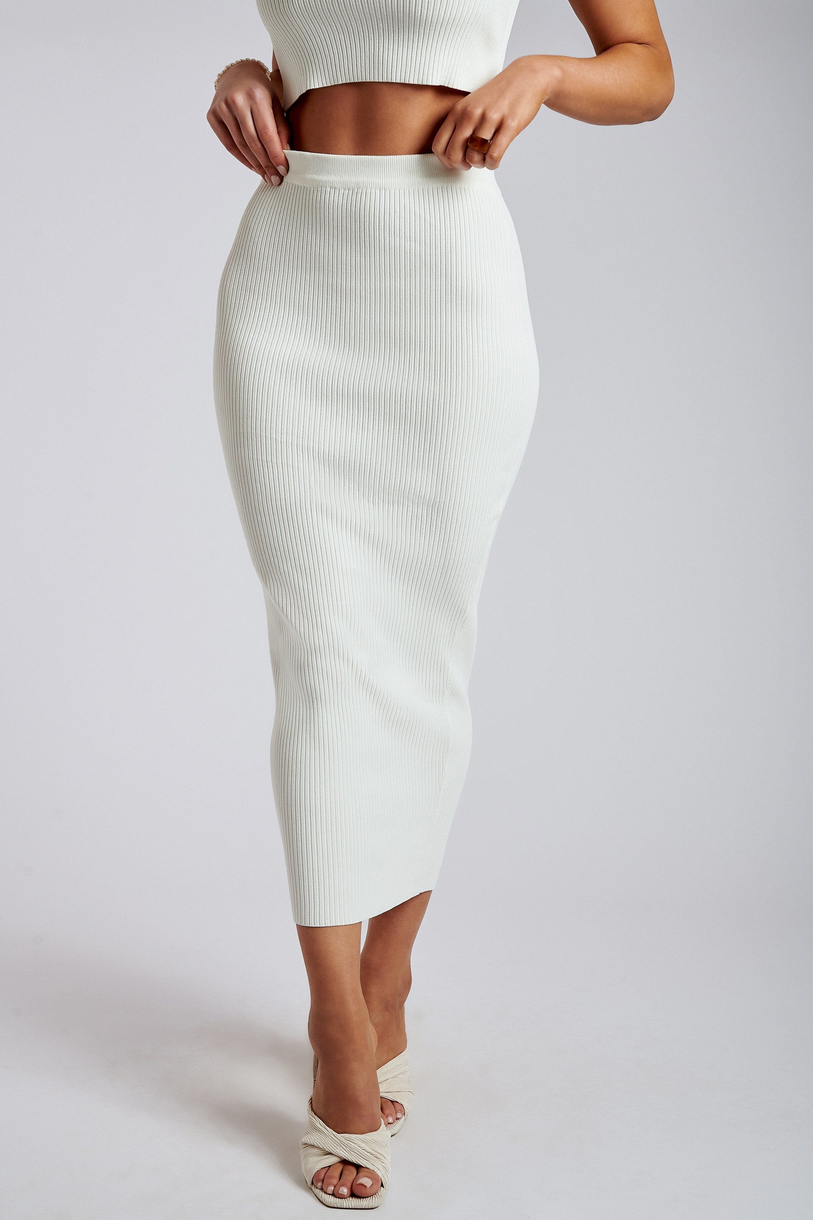 Rosana Ribbed Knit Midi Skirt - White sold by Meshki product image thumbnail 3