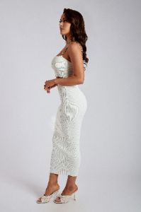 Rosana Ribbed Knit Midi Skirt - White sold by Meshki
