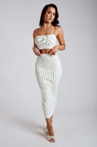 Rosana Ribbed Knit Midi Skirt - White sold by Meshki