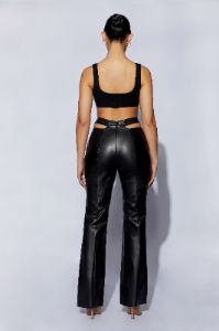 Callie Faux Leather Cut Out Side Straight Leg Pant - Black sold by Meshki