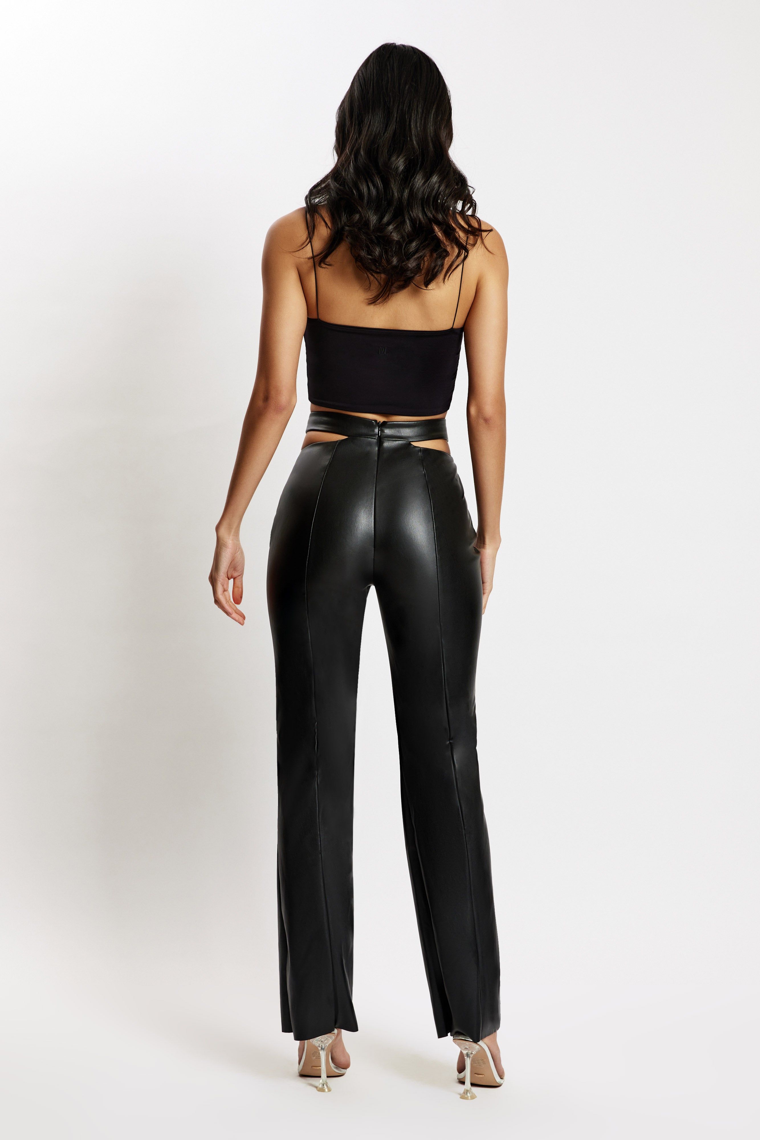 Callie Faux Leather Cut Out Side Straight Leg Pant - Black sold by Meshki product image thumbnail 9