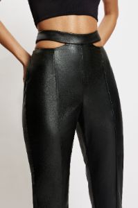 Callie Faux Leather Cut Out Side Straight Leg Pant - Black sold by Meshki