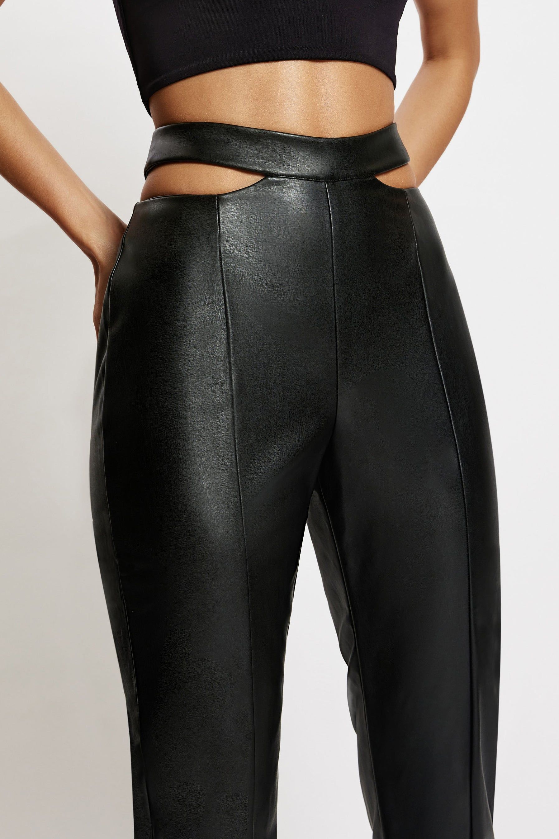 Callie Faux Leather Cut Out Side Straight Leg Pant - Black sold by Meshki product image thumbnail 7