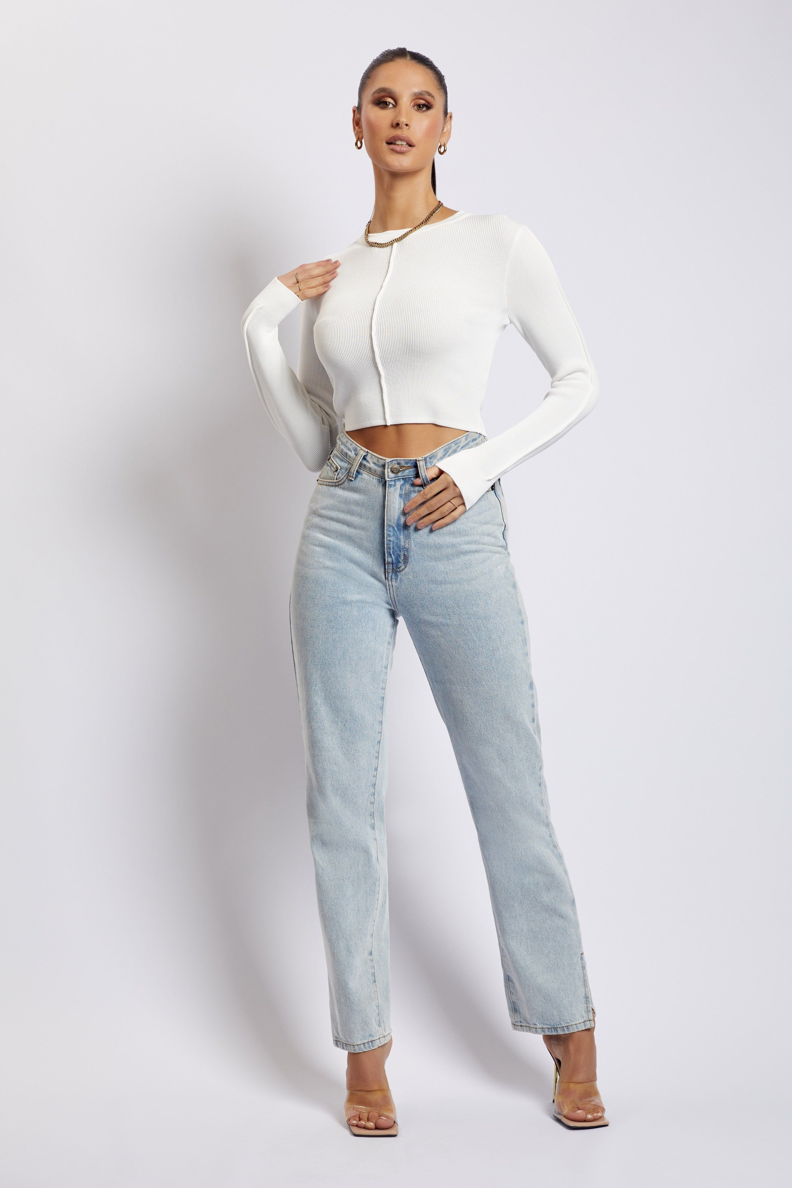 Nada Pintuck Detail Knitted Top - White sold by Meshki product image thumbnail 6