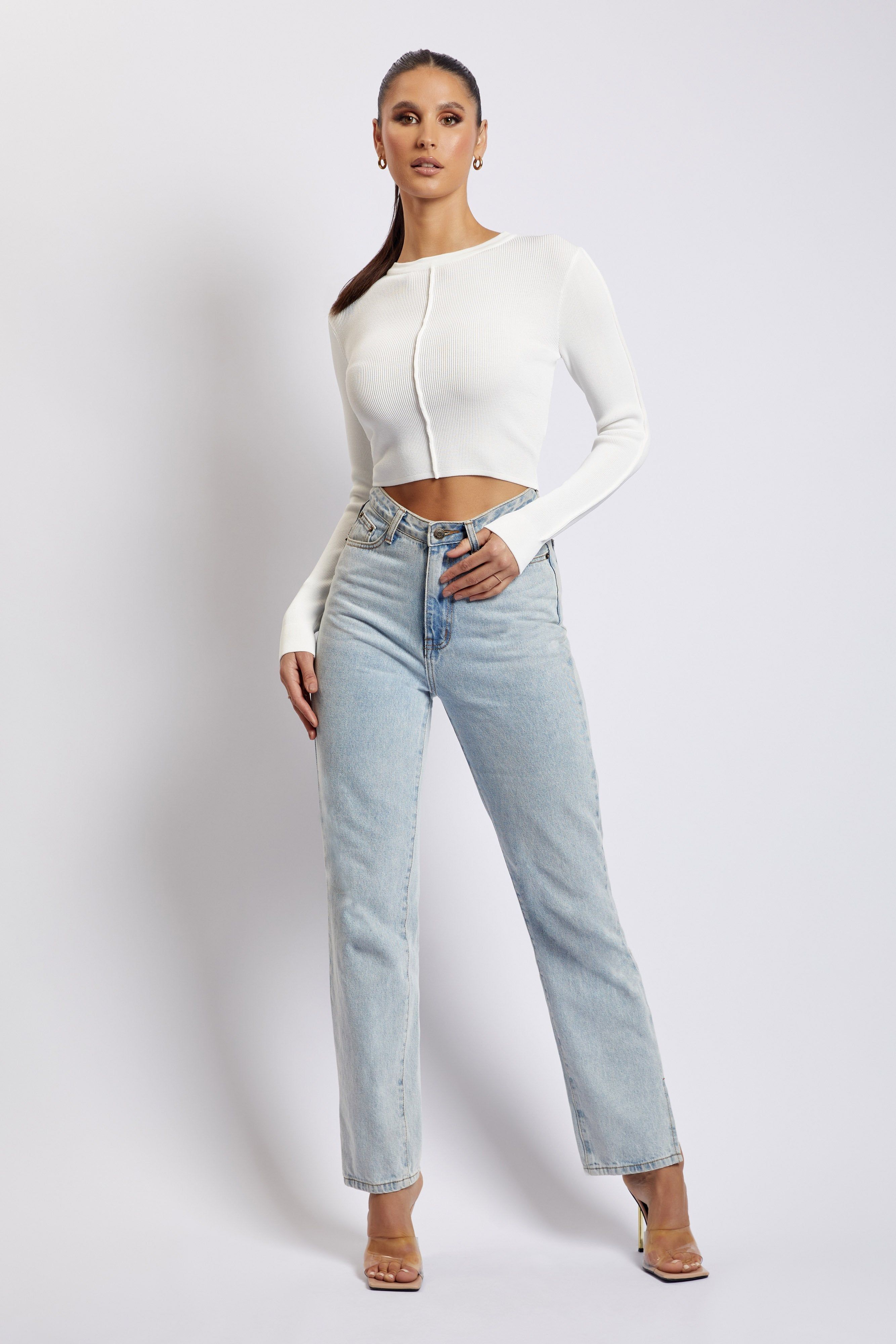 Nada Pintuck Detail Knitted Top - White sold by Meshki product image thumbnail 5