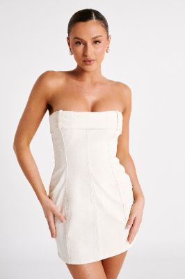 Teddi Denim Mini Dress - Ecru sold by Meshki