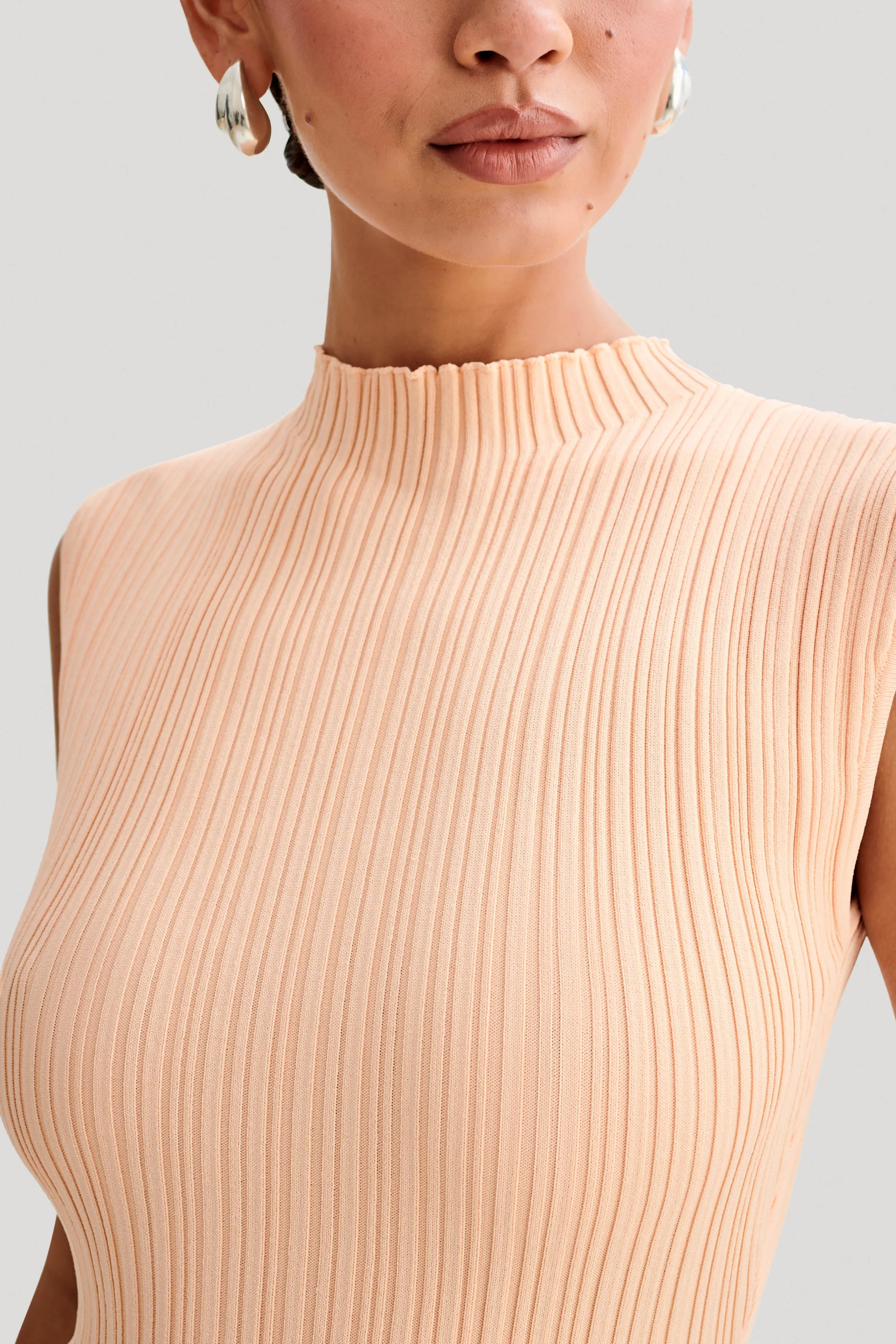 Arden Asymmetrical Rib Knit Maxi Dress - Light Peach sold by Meshki product image thumbnail 3