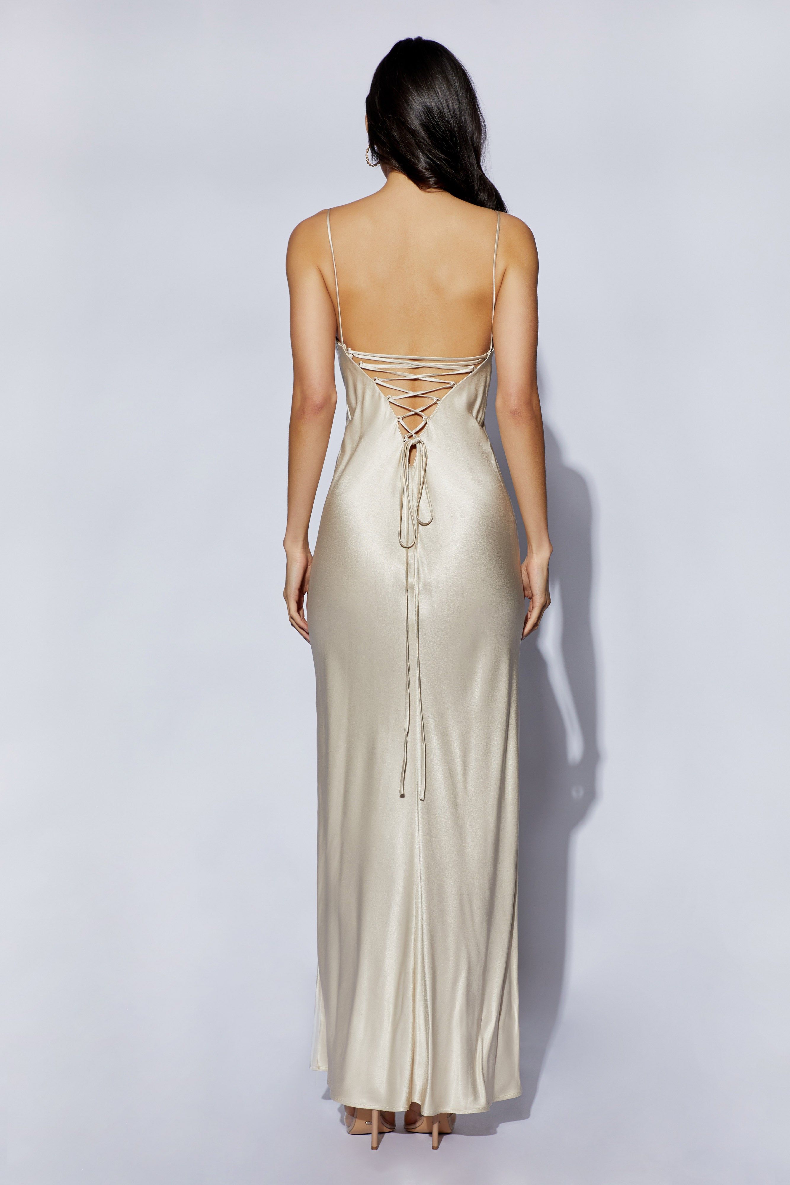 Cora Tie Back Maxi Slip Dress - Champagne sold by Meshki product image thumbnail 2