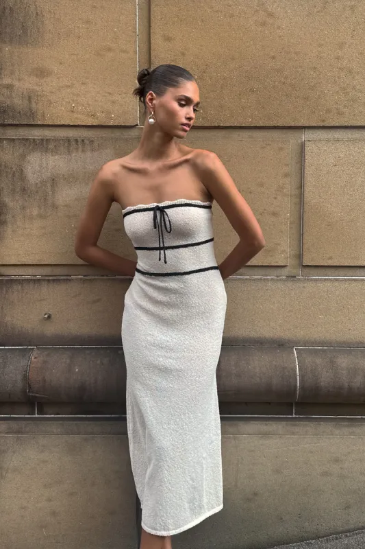 Dawn Strapless Knit Midi Dress - Cream sold by Meshki