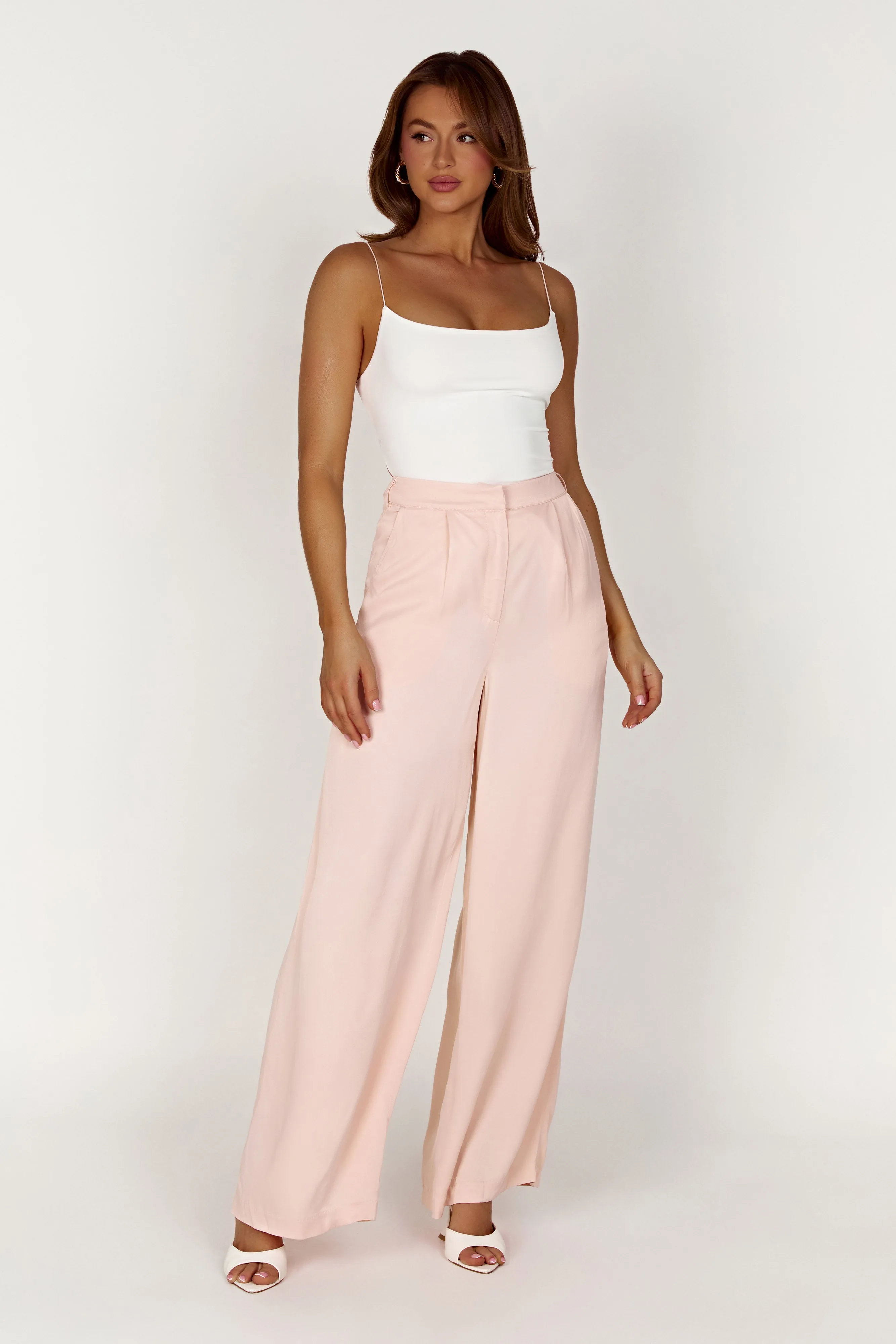 Nour Satin Wide Leg Pant - Apricot sold by Meshki product image thumbnail 3