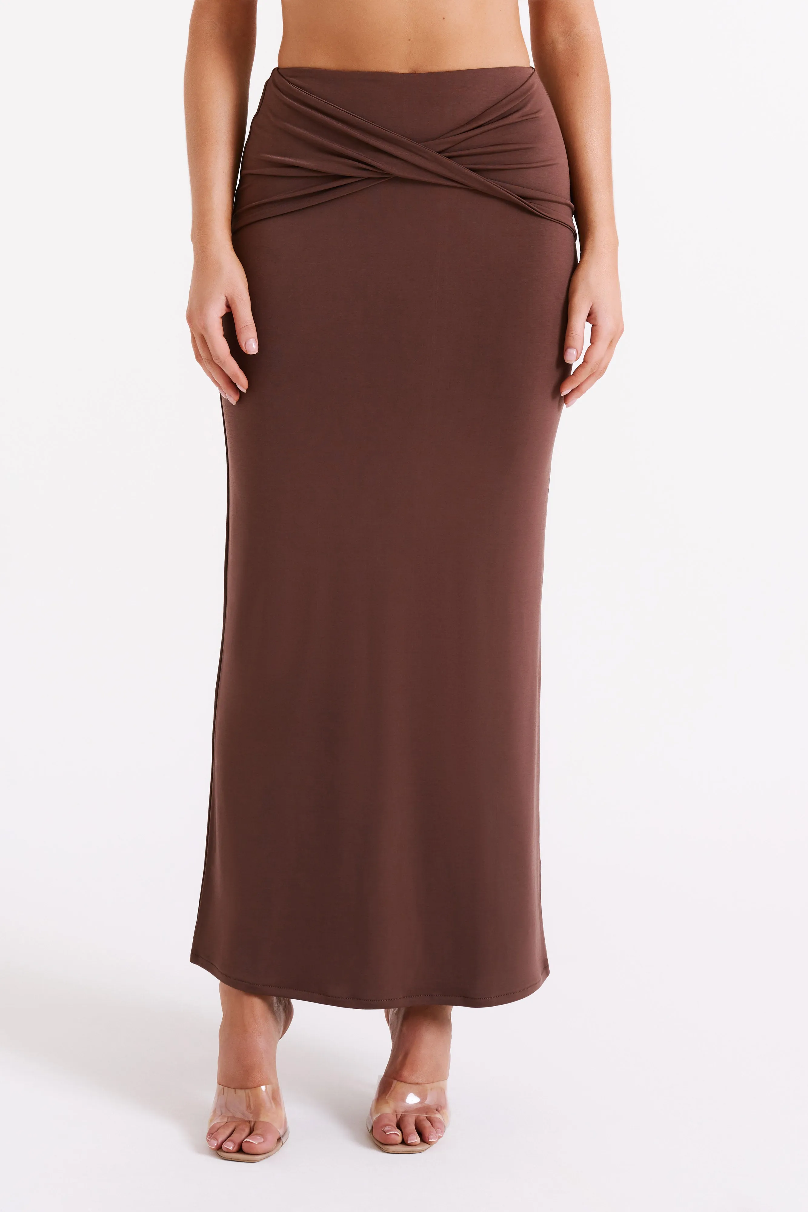 Ceri Maxi Twist Skirt - Mocha sold by Meshki