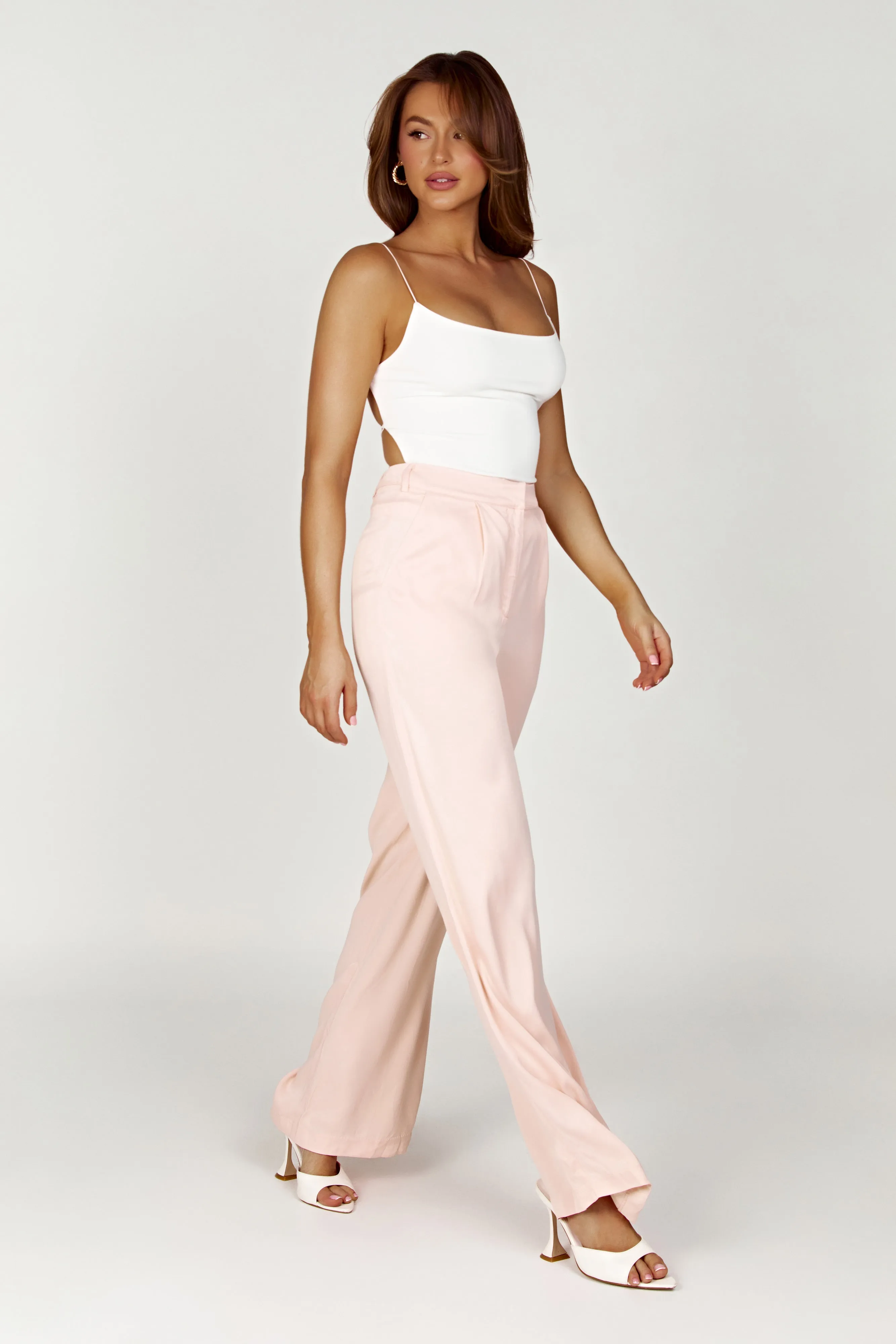 Nour Satin Wide Leg Pant - Apricot sold by Meshki product image thumbnail 5