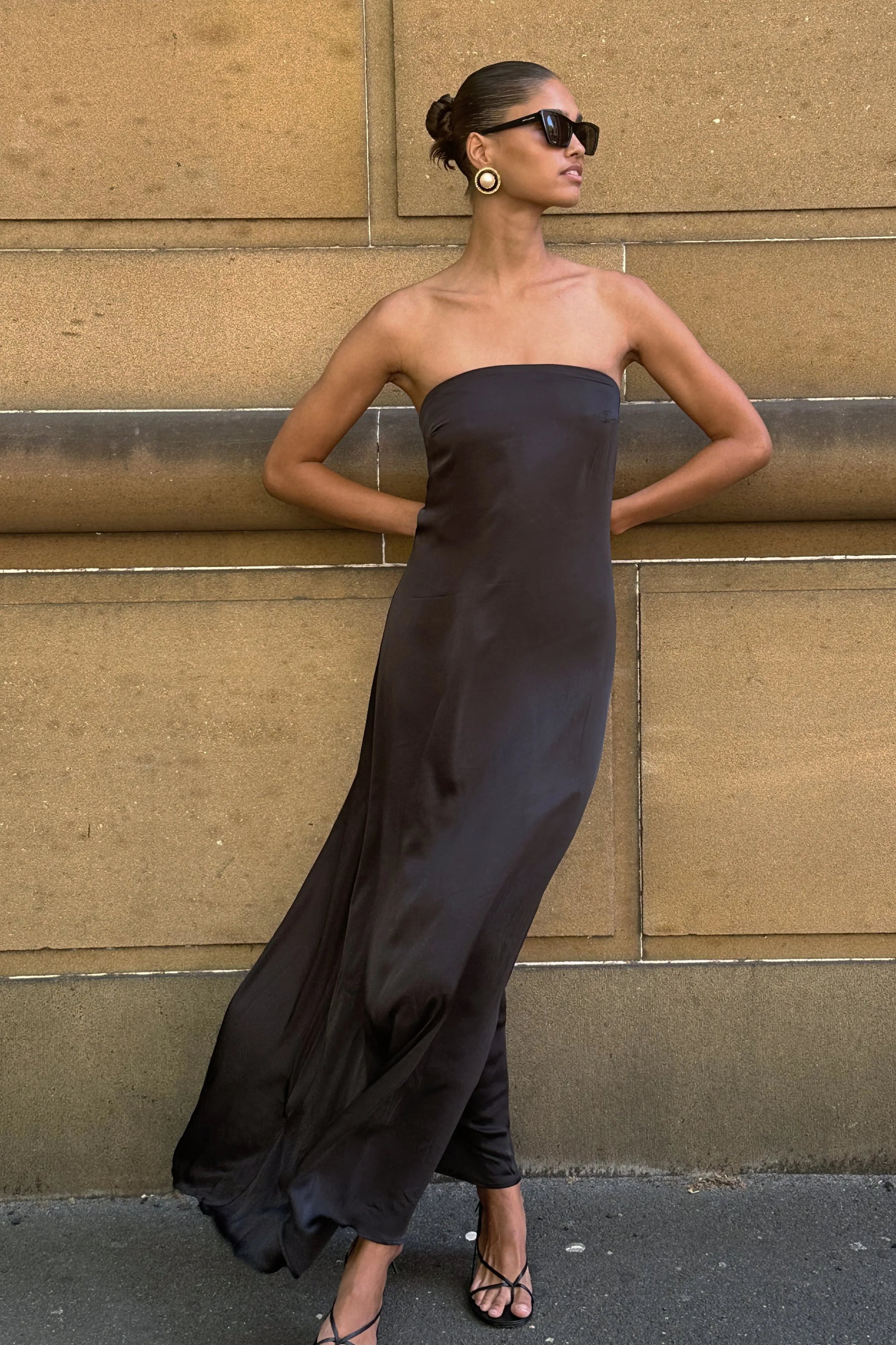 Luisa Strapless Maxi Dress - Black sold by Meshki