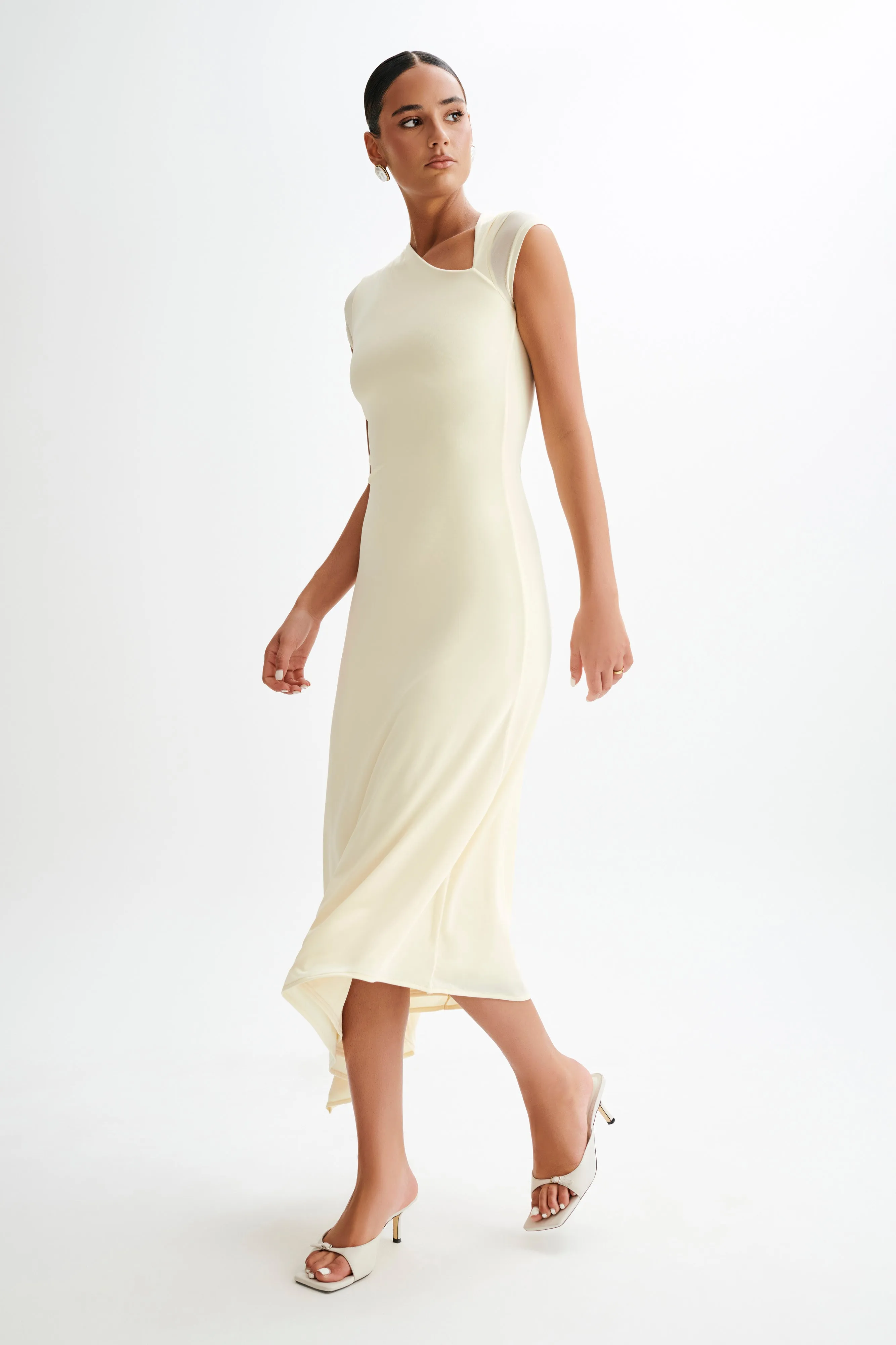 Ilaria Slinky Maxi Dress With Cut Out - Lemon Sherbet sold by Meshki product image thumbnail 4