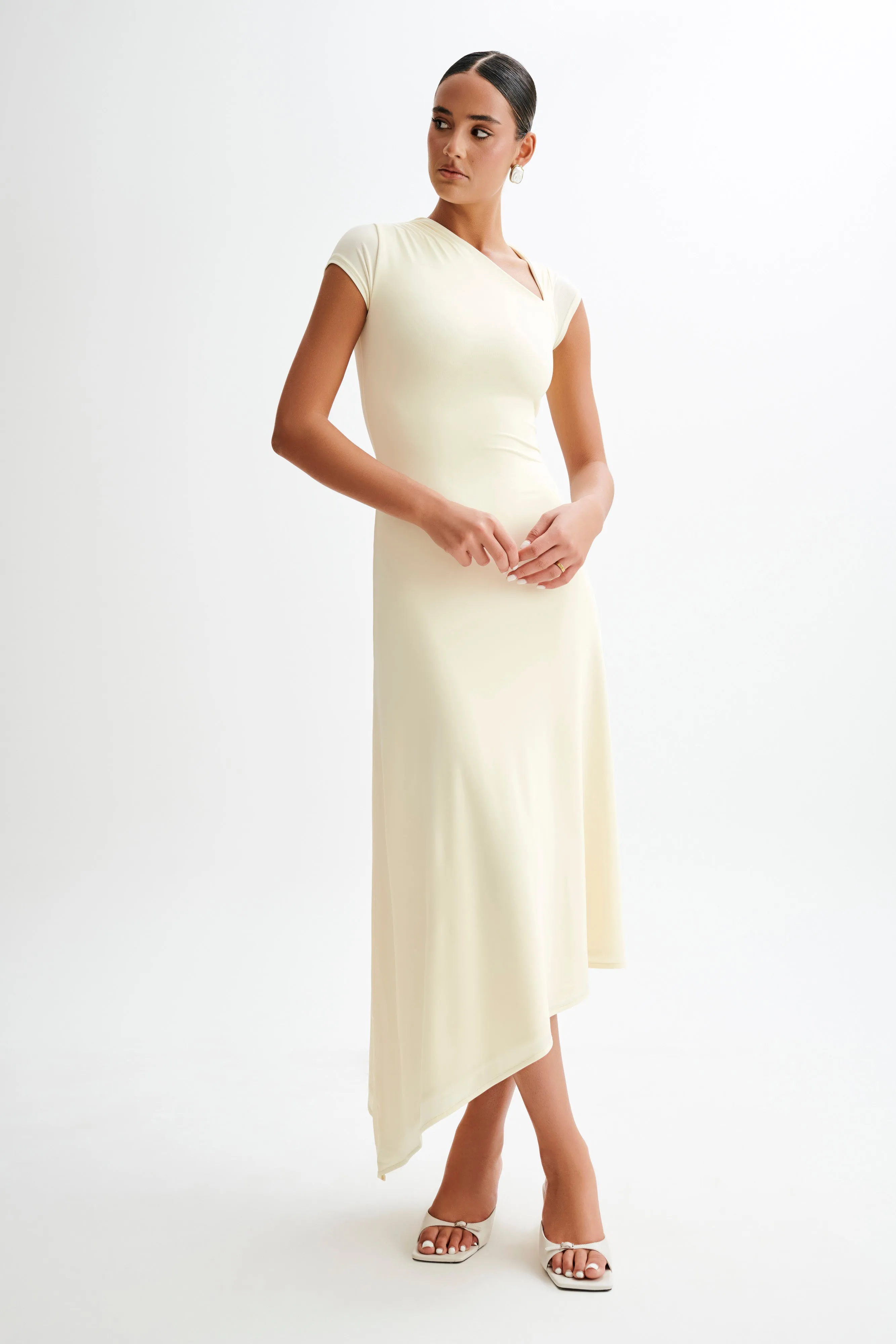 Ilaria Slinky Maxi Dress With Cut Out - Lemon Sherbet sold by Meshki