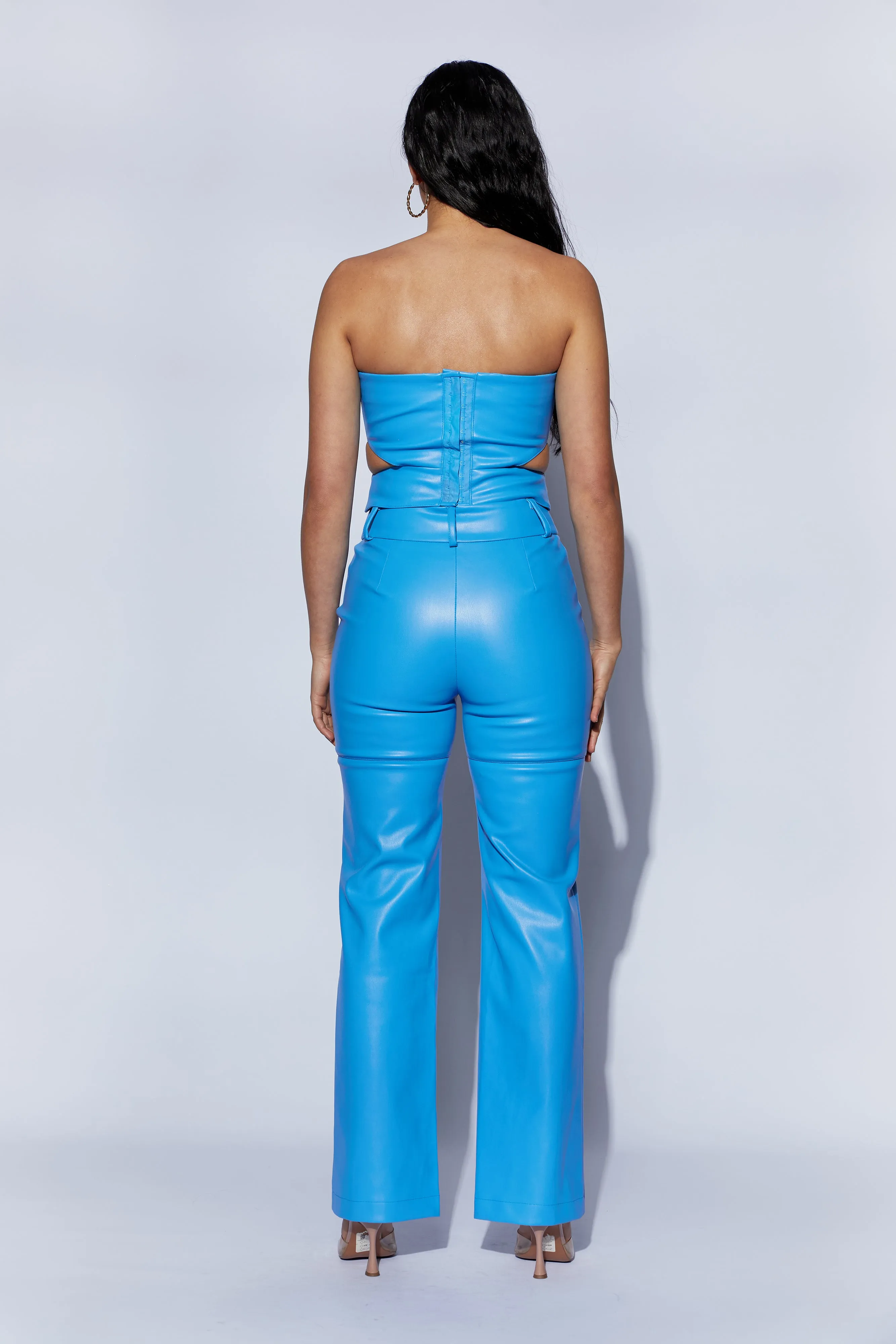 Perrie Faux Leather Cut Out Crop Top - Azure Blue sold by Meshki product image thumbnail 3