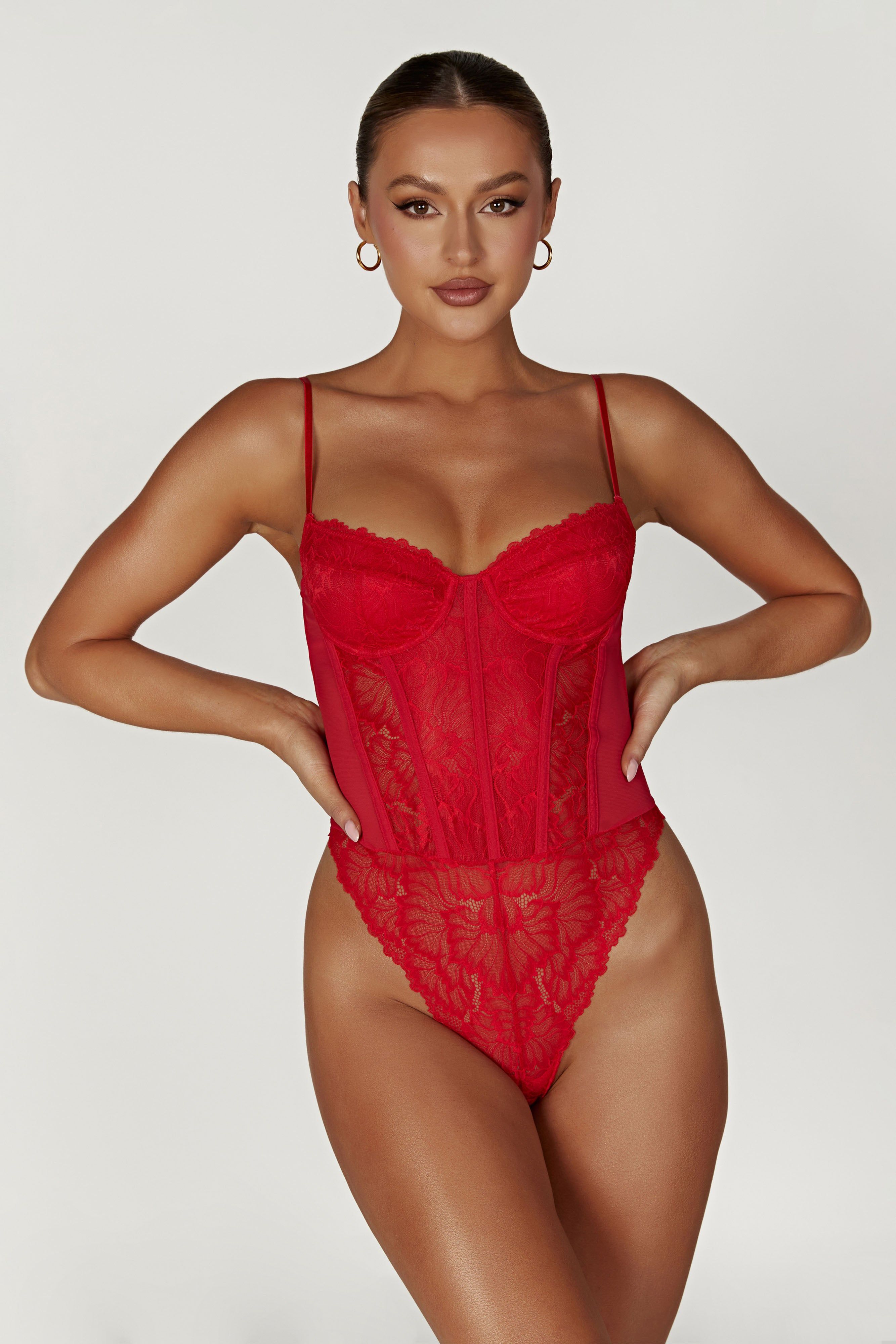 Daisy Lace Mesh Bodysuit - Red sold by Meshki product image thumbnail 5