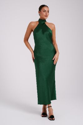 Paulette Satin Maxi Dress With Bow - Emerald sold by Meshki