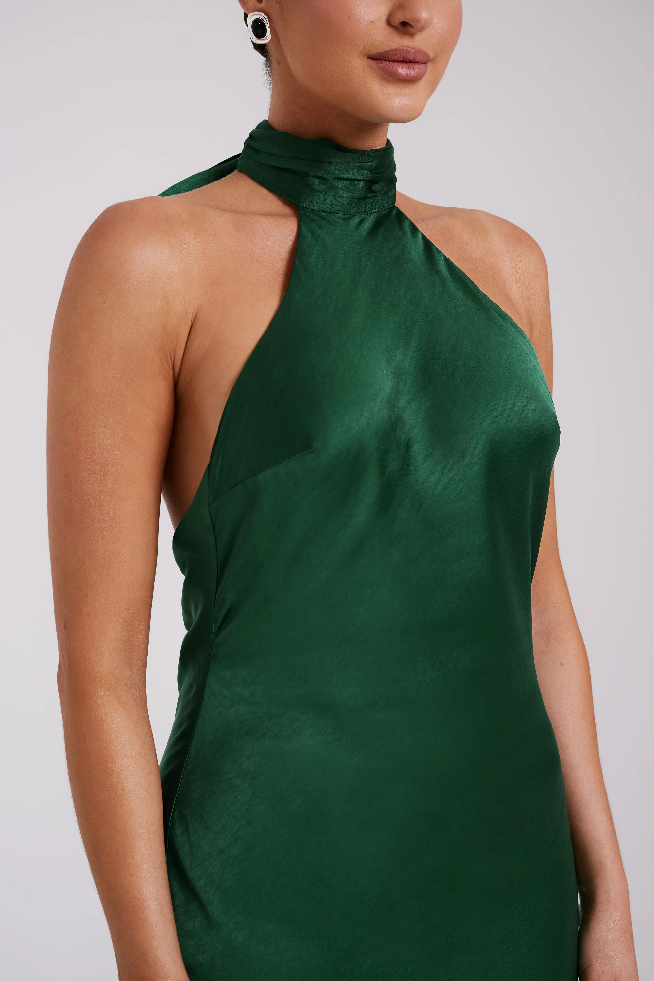 Paulette Satin Midi Dress With Bow - Emerald sold by Meshki product image thumbnail 3