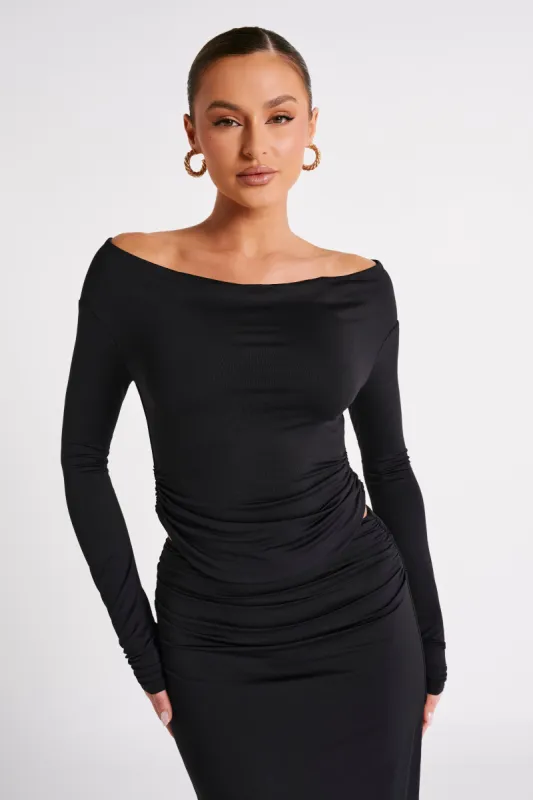 Emma Recycled Nylon Long Sleeve Top - Black sold by Meshki