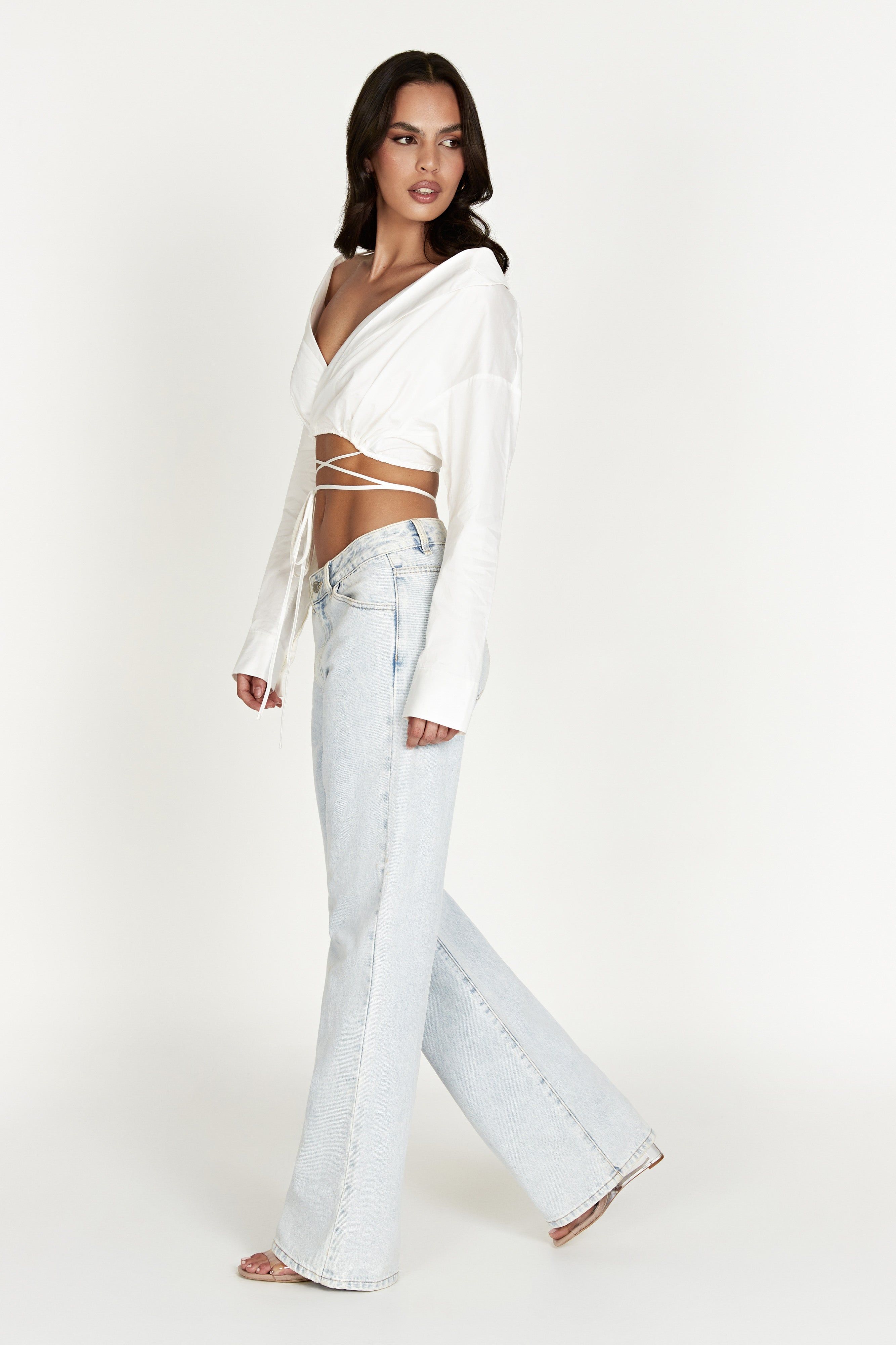 Freya Off Shoulder Long Sleeve Shirt - White sold by Meshki product image thumbnail 6