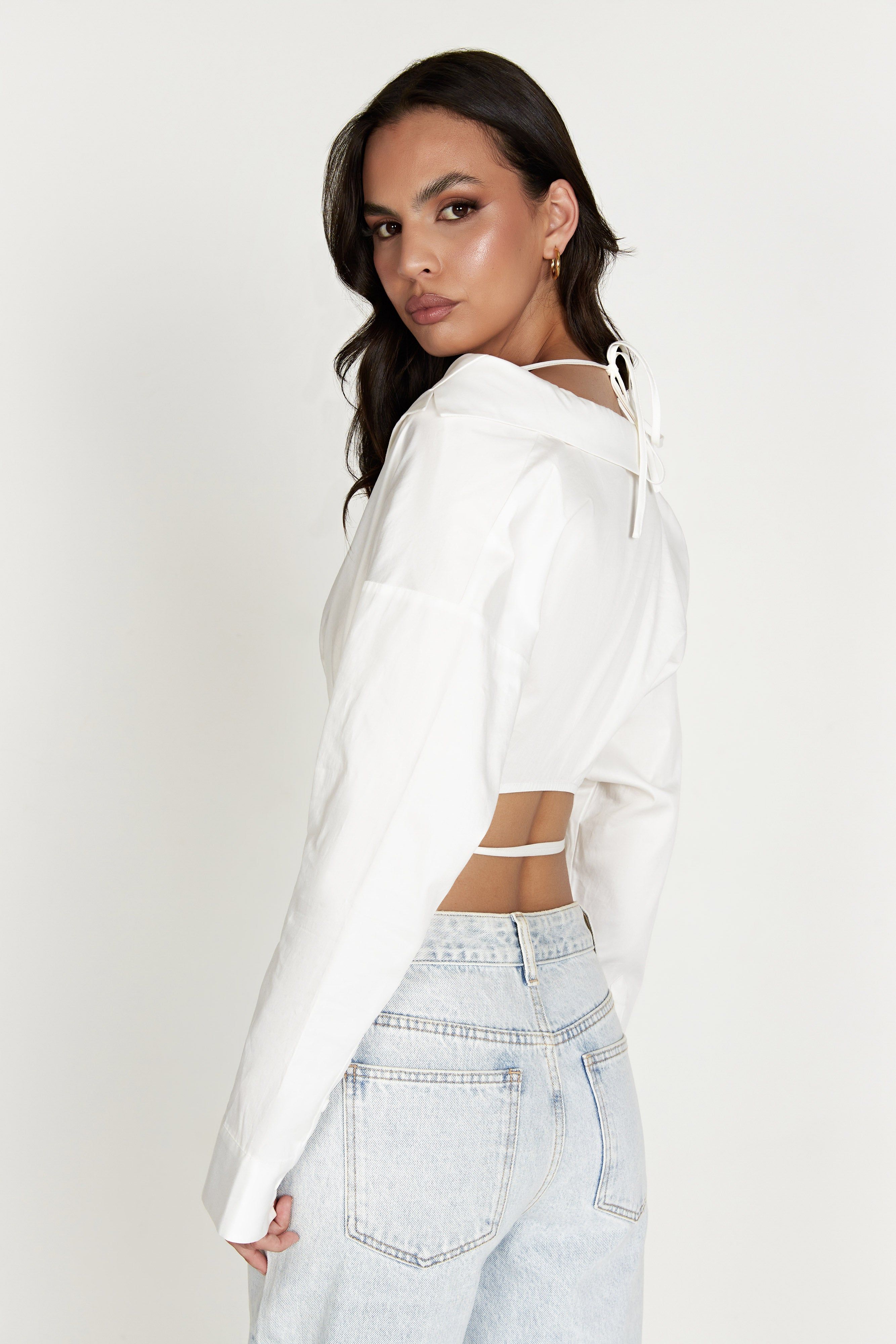 Freya Off Shoulder Long Sleeve Shirt - White sold by Meshki product image thumbnail 4