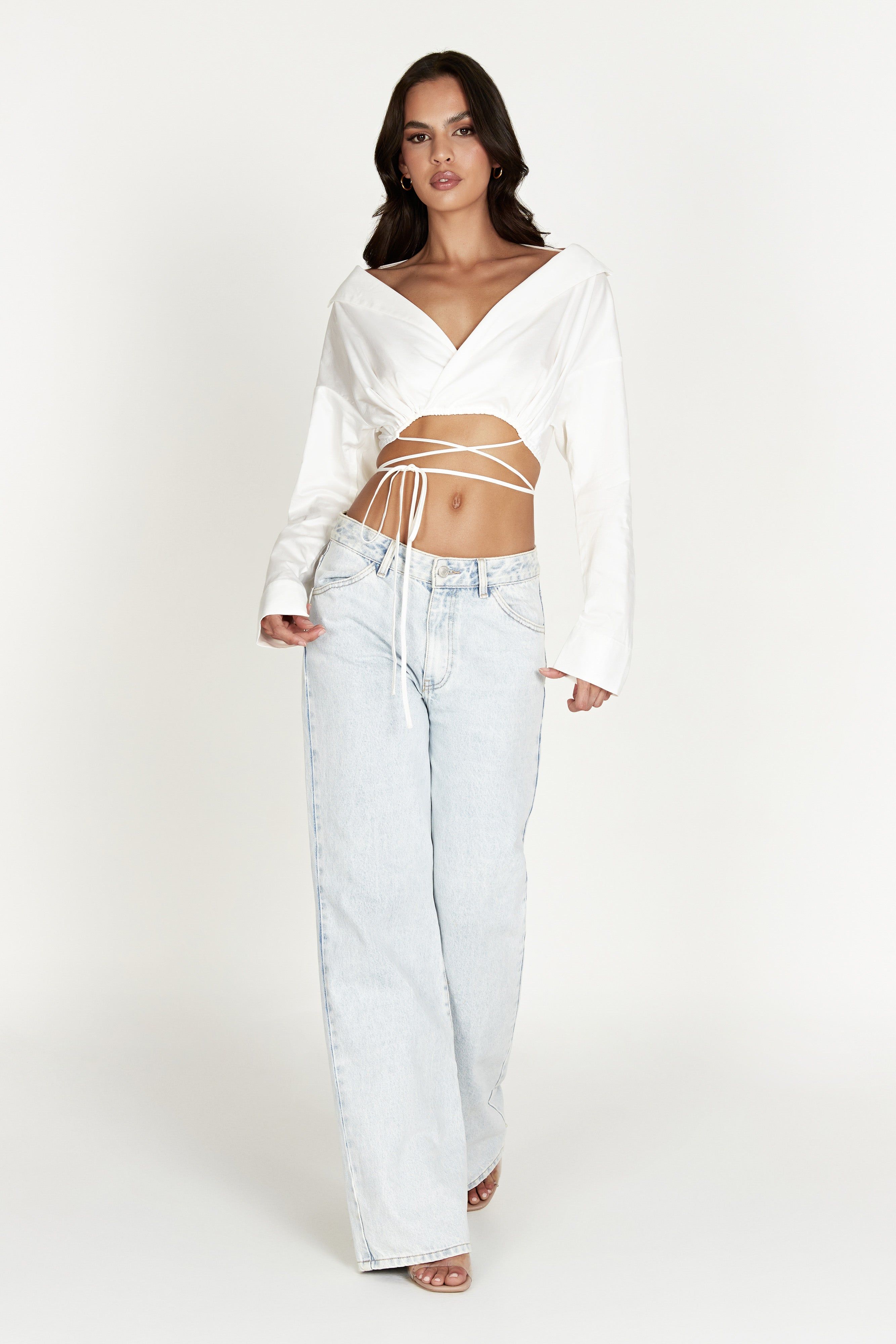 Freya Off Shoulder Long Sleeve Shirt - White sold by Meshki product image thumbnail 5