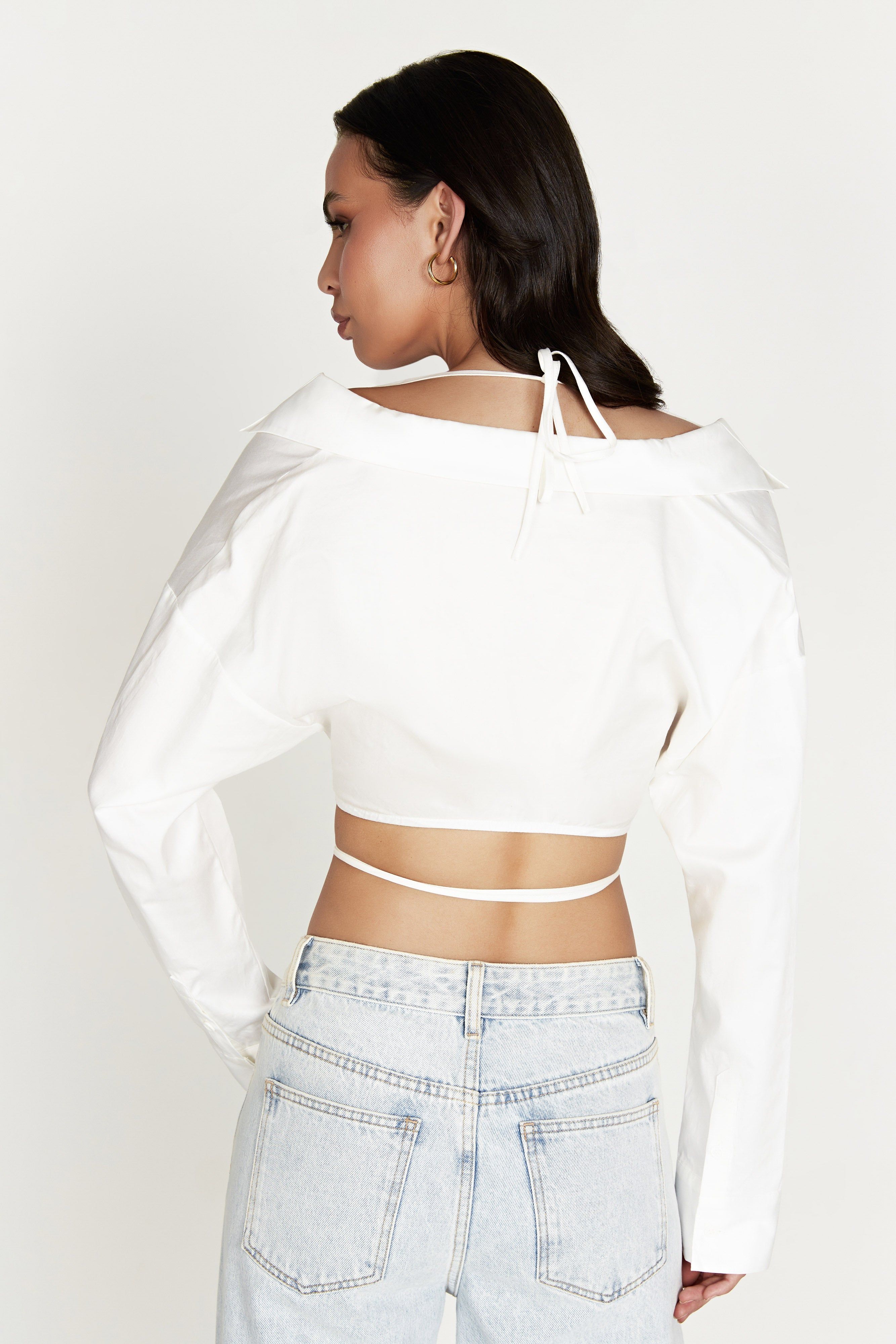 Freya Off Shoulder Long Sleeve Shirt - White sold by Meshki product image thumbnail 2