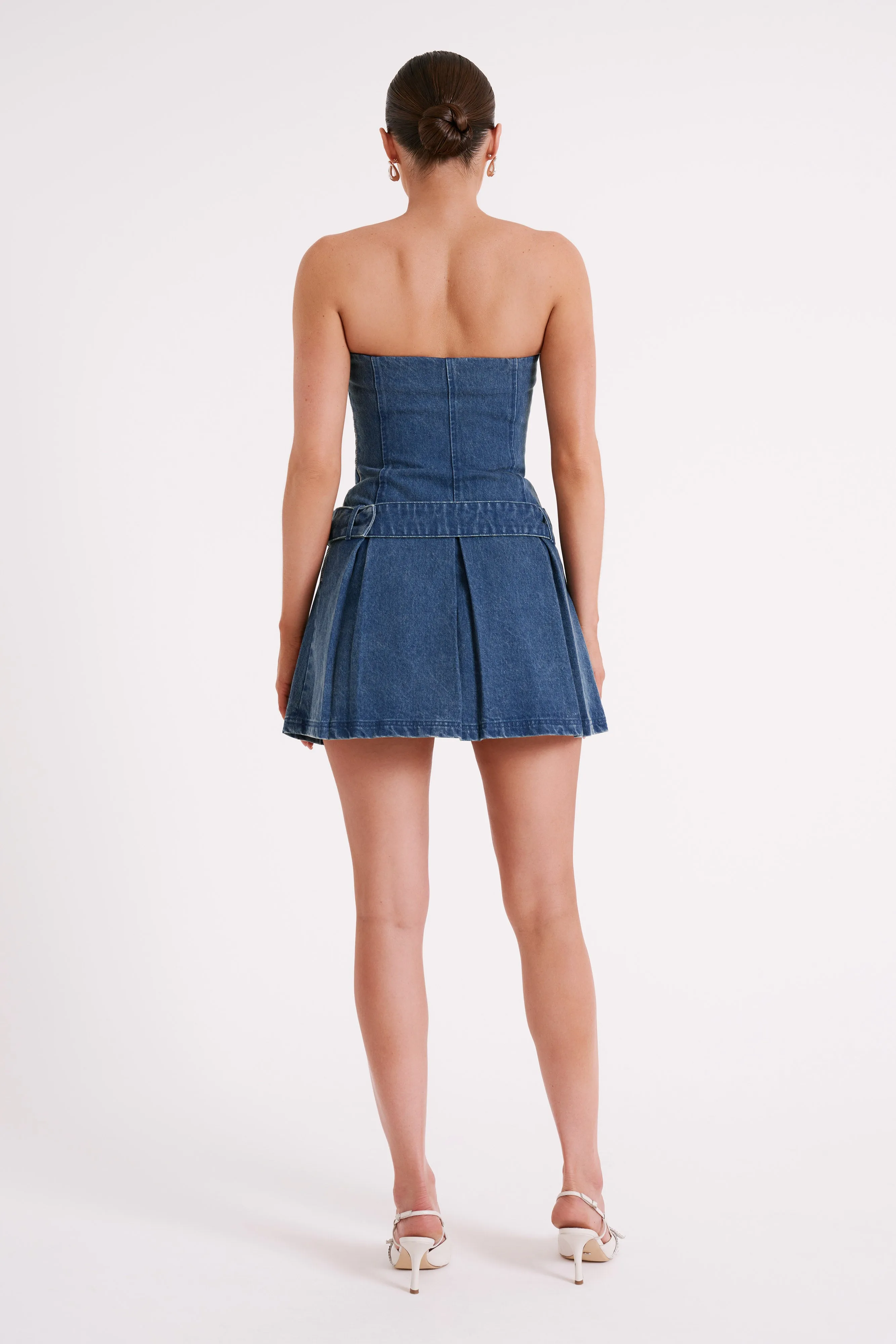 Lee Denim Pleated Mini Dress - Dark Blue sold by Meshki product image thumbnail 3