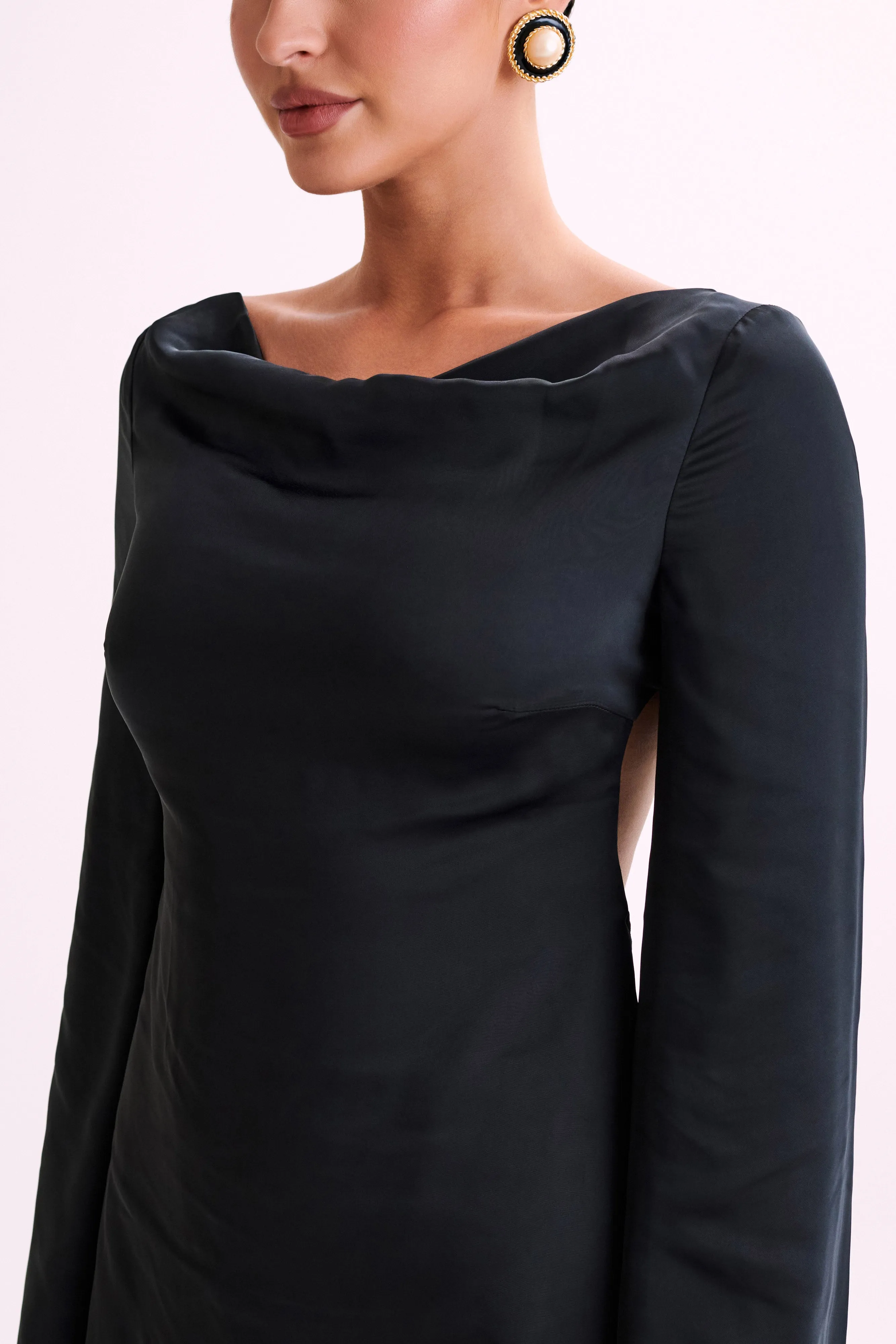 Ariana Satin Mini Dress With Cowl - Black sold by Meshki product image thumbnail 3