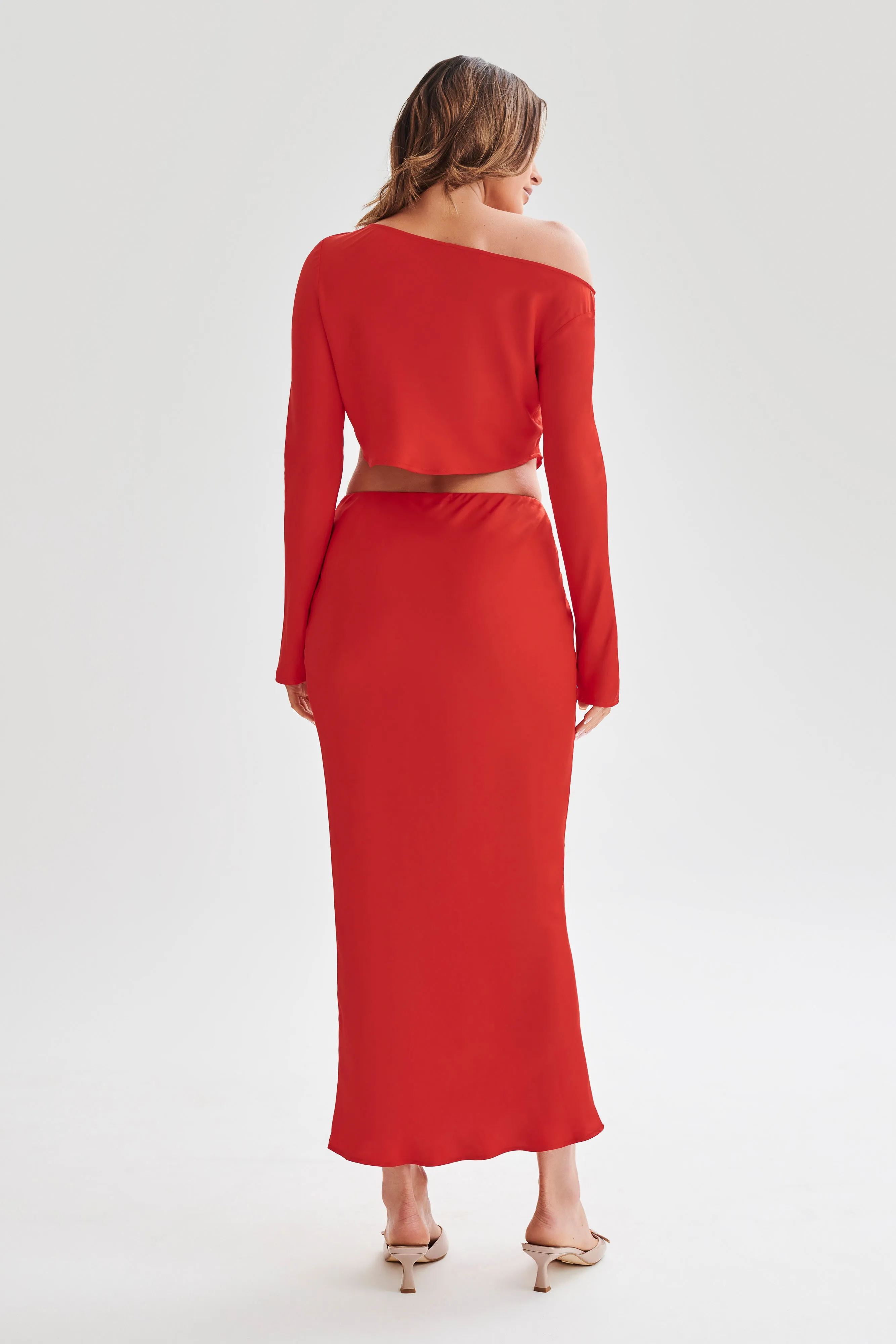 Violeta Satin Maxi Skirt - Red sold by Meshki product image thumbnail 4