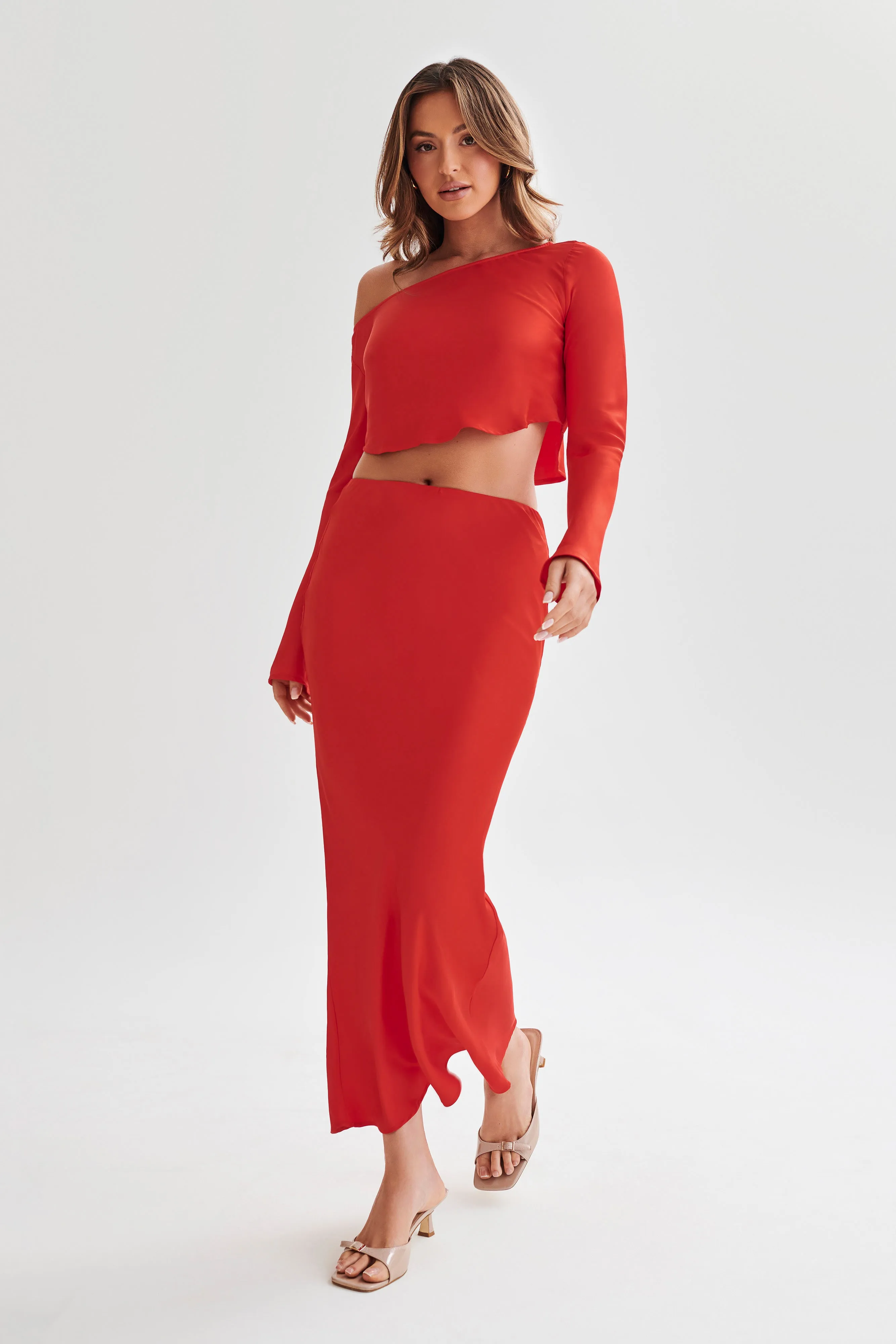 Violeta Satin Maxi Skirt - Red sold by Meshki product image thumbnail 5