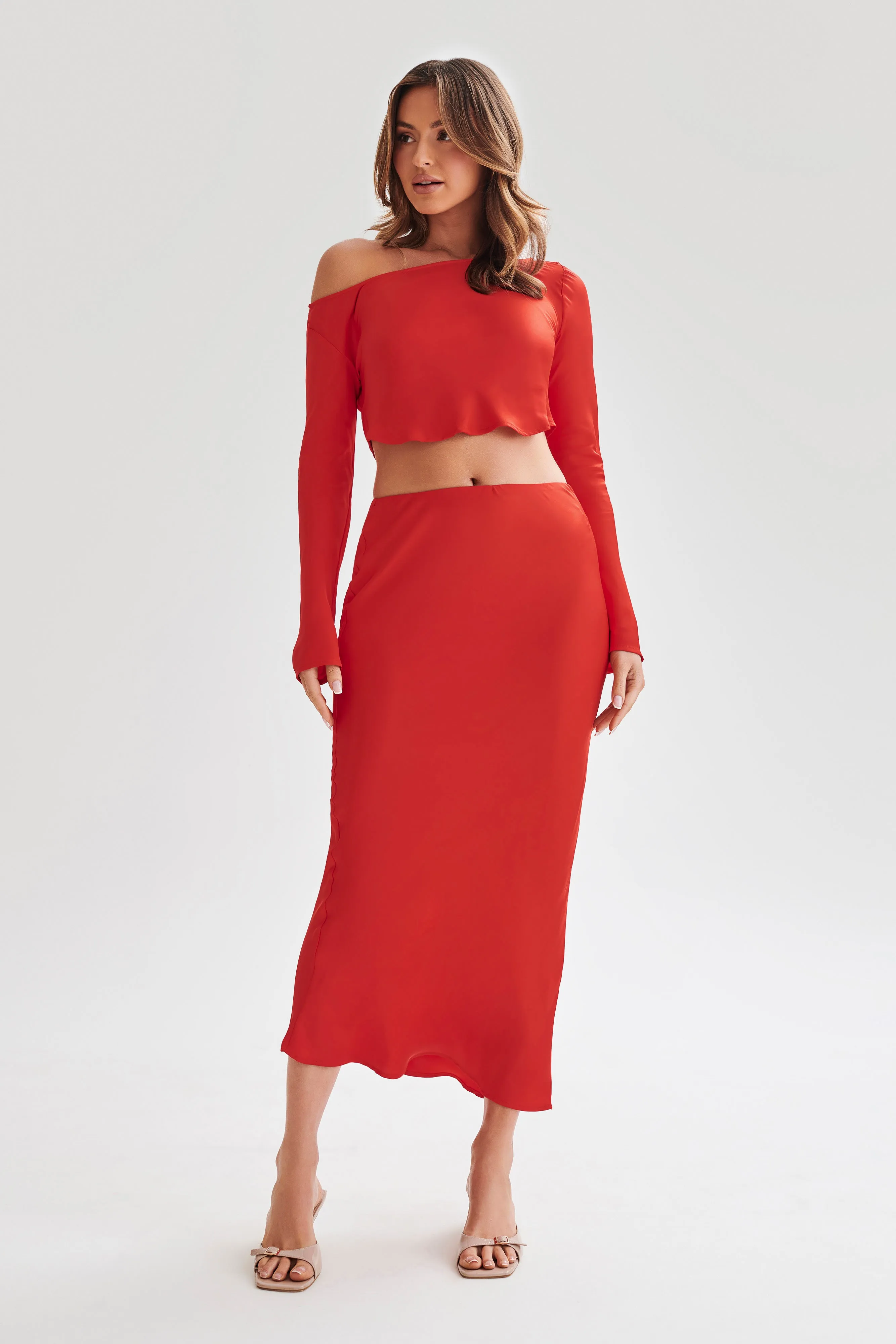 Violeta Satin Maxi Skirt - Red sold by Meshki product image thumbnail 2