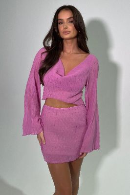 Ivy Wave Pleat Flare Sleeve Top - Rose Pink sold by Meshki