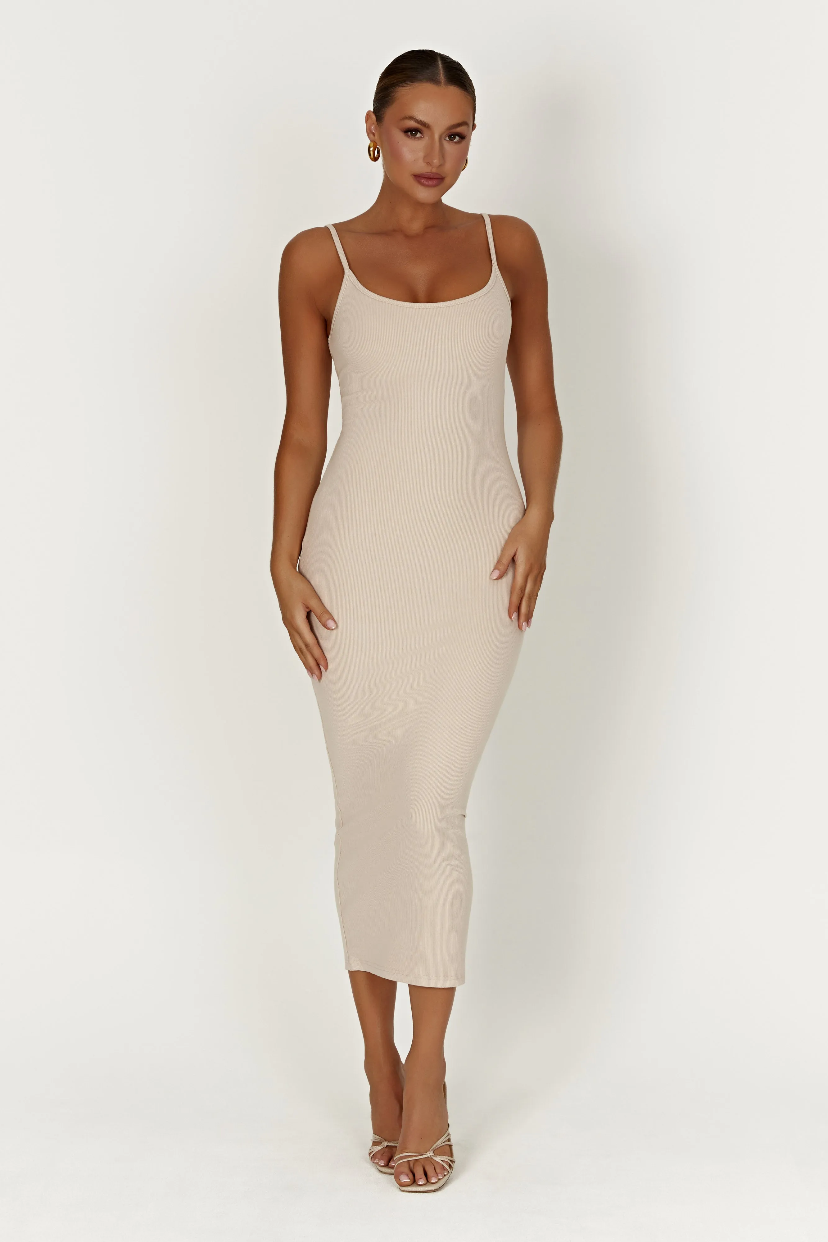 Alexis Ribbed Cami Midi Dress - Cream sold by Meshki product image thumbnail 3