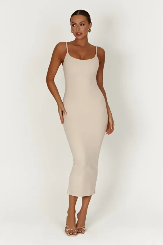Alexis Ribbed Cami Midi Dress - Cream sold by Meshki