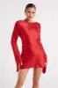 Davina Satin Long Sleeve Mini Dress - Red sold by Meshki