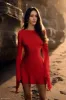 Davina Satin Long Sleeve Mini Dress - Red sold by Meshki