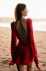 Davina Satin Long Sleeve Mini Dress - Red sold by Meshki