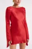 Davina Satin Long Sleeve Mini Dress - Red sold by Meshki