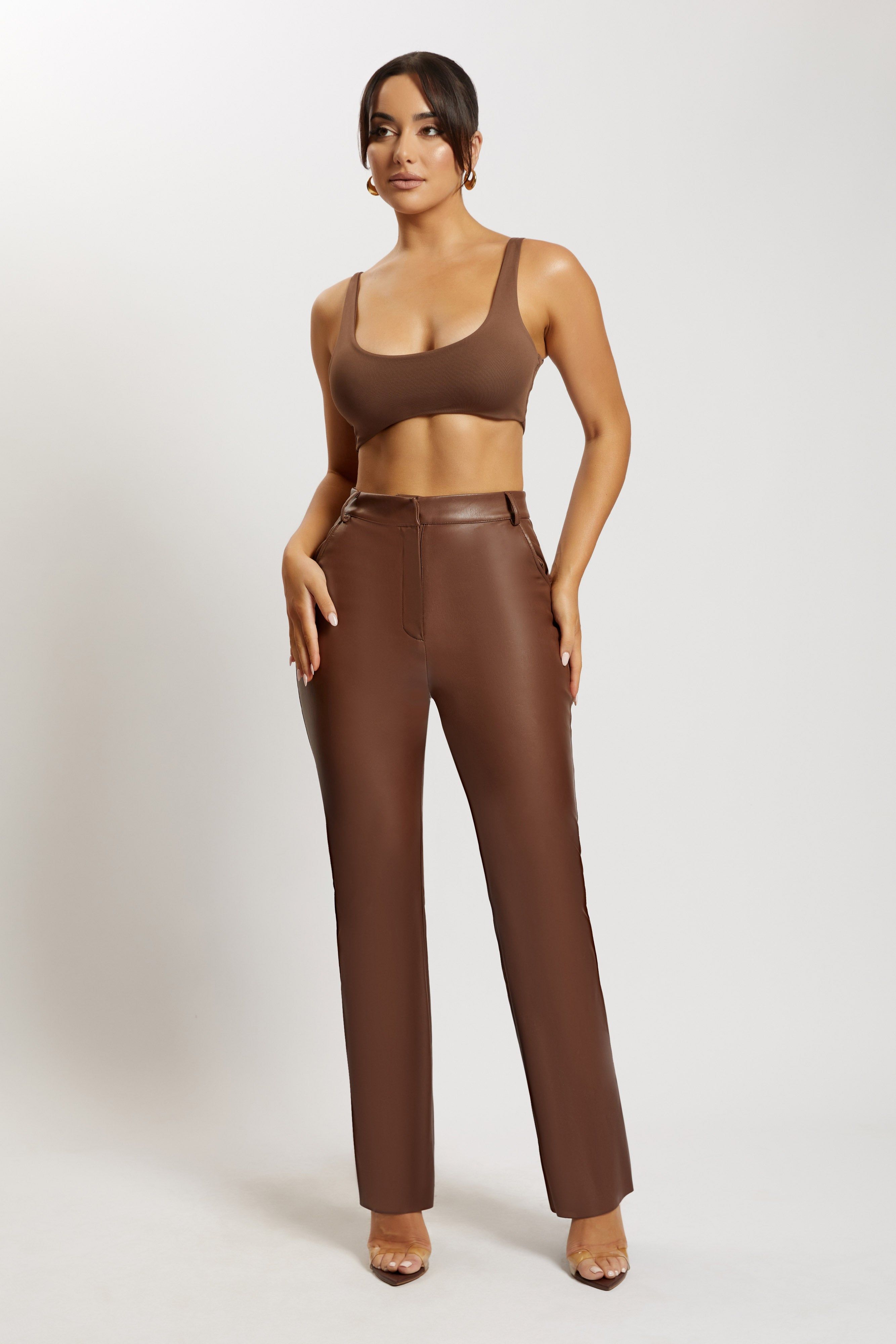 Jemma Scoop Neck Super Crop Top - Chocolate sold by Meshki product image thumbnail 5