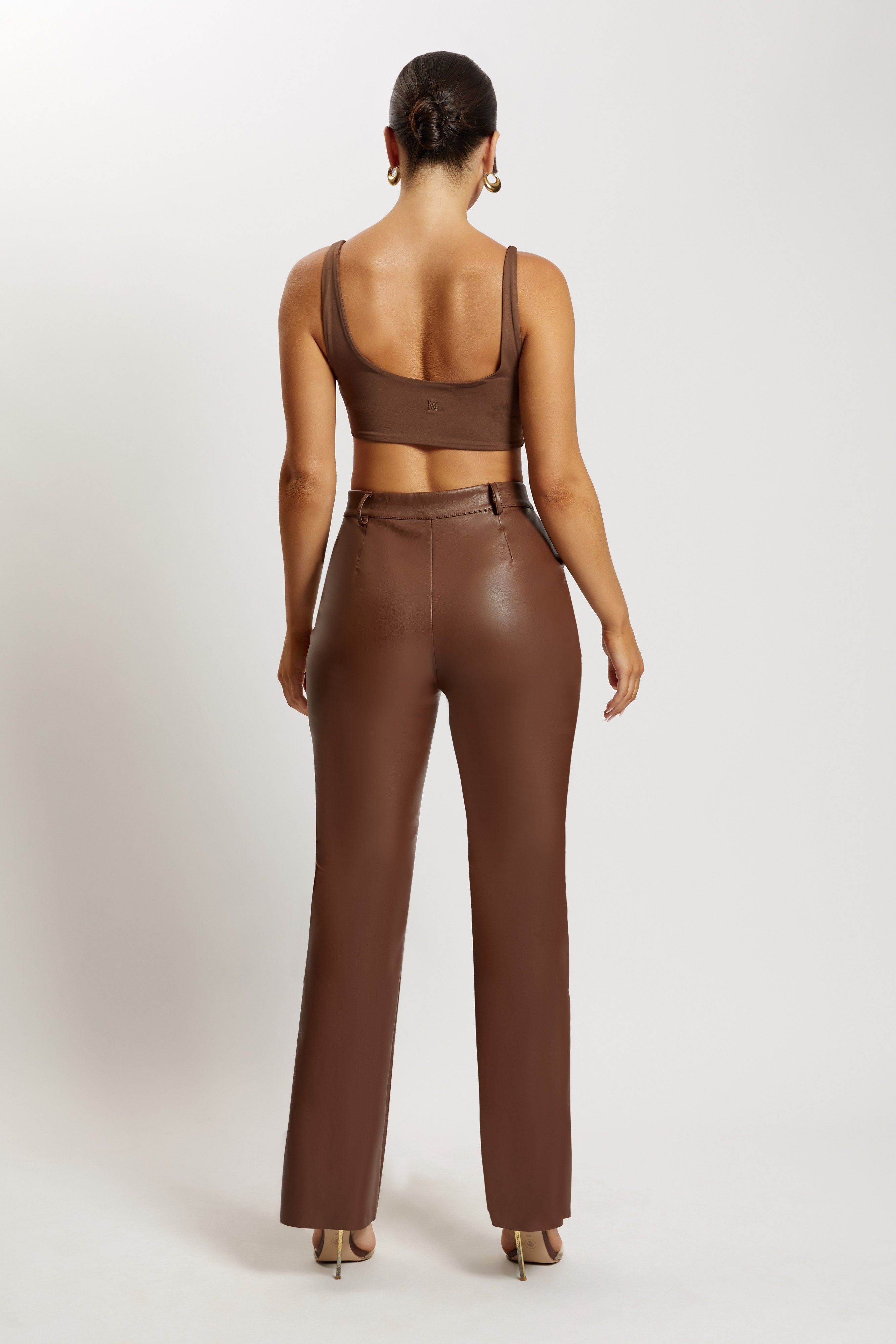 Jemma Scoop Neck Super Crop Top - Chocolate sold by Meshki product image thumbnail 2