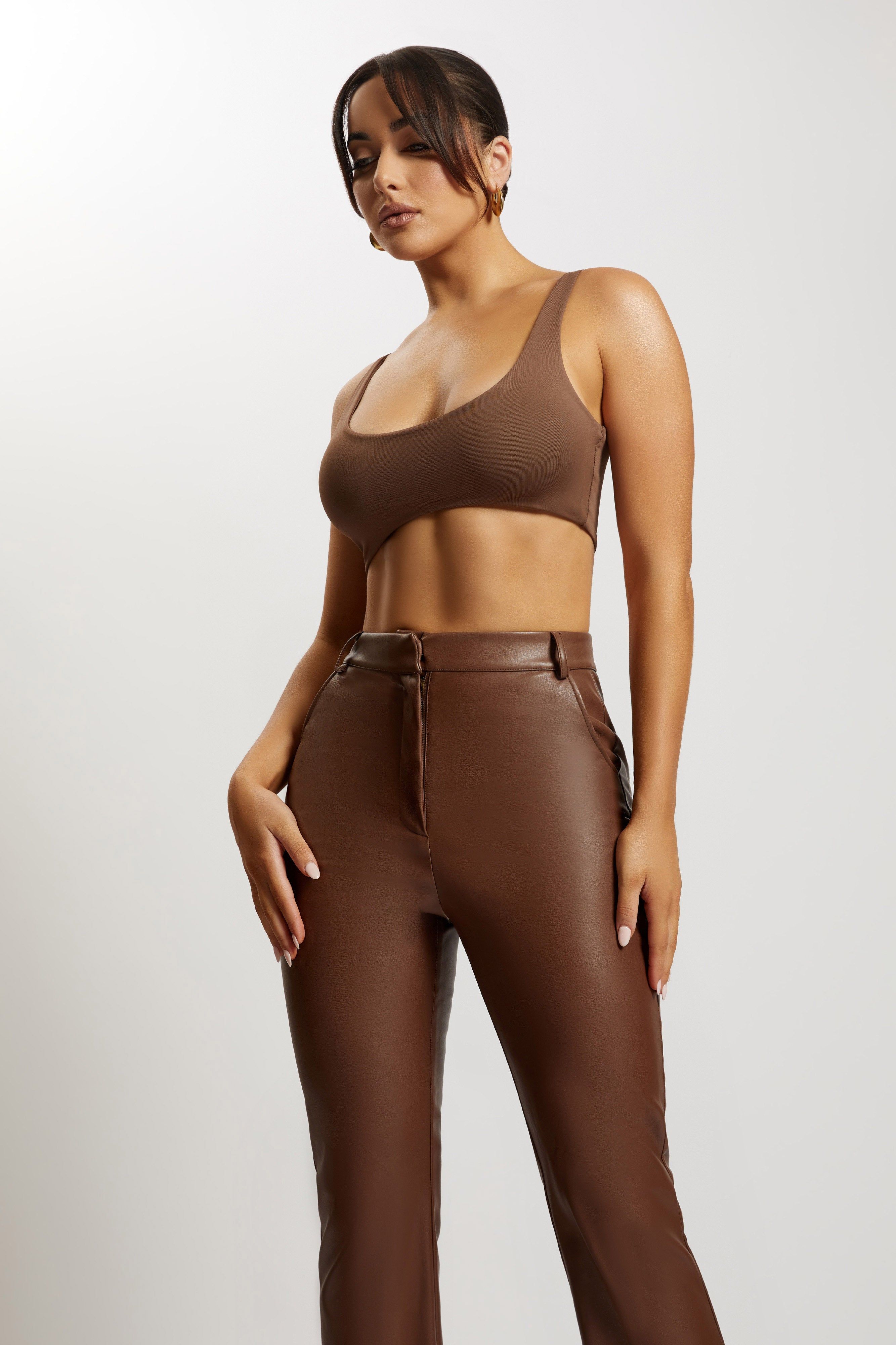 Jemma Scoop Neck Super Crop Top - Chocolate sold by Meshki product image thumbnail 3