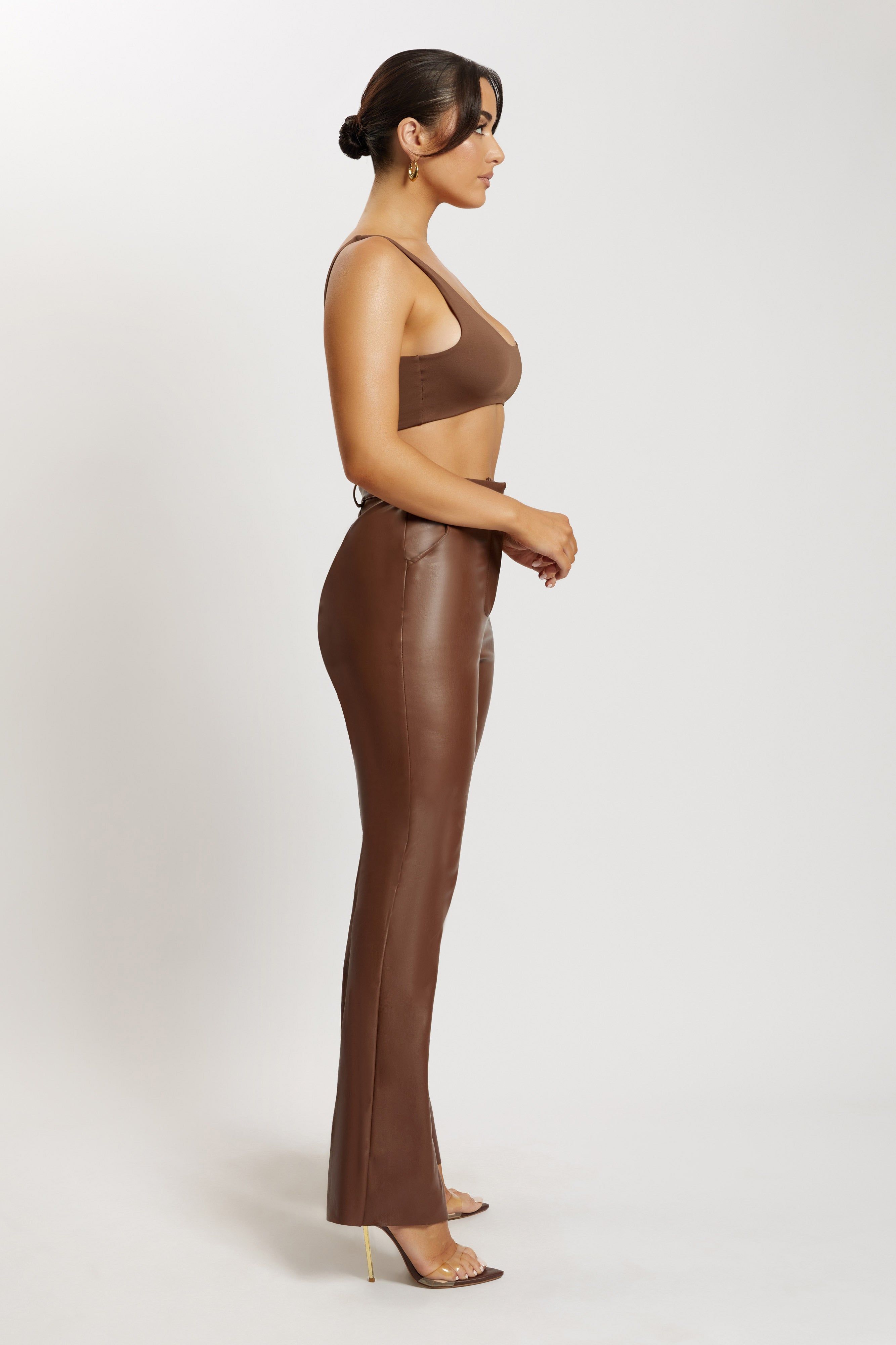 Jemma Scoop Neck Super Crop Top - Chocolate sold by Meshki product image thumbnail 4