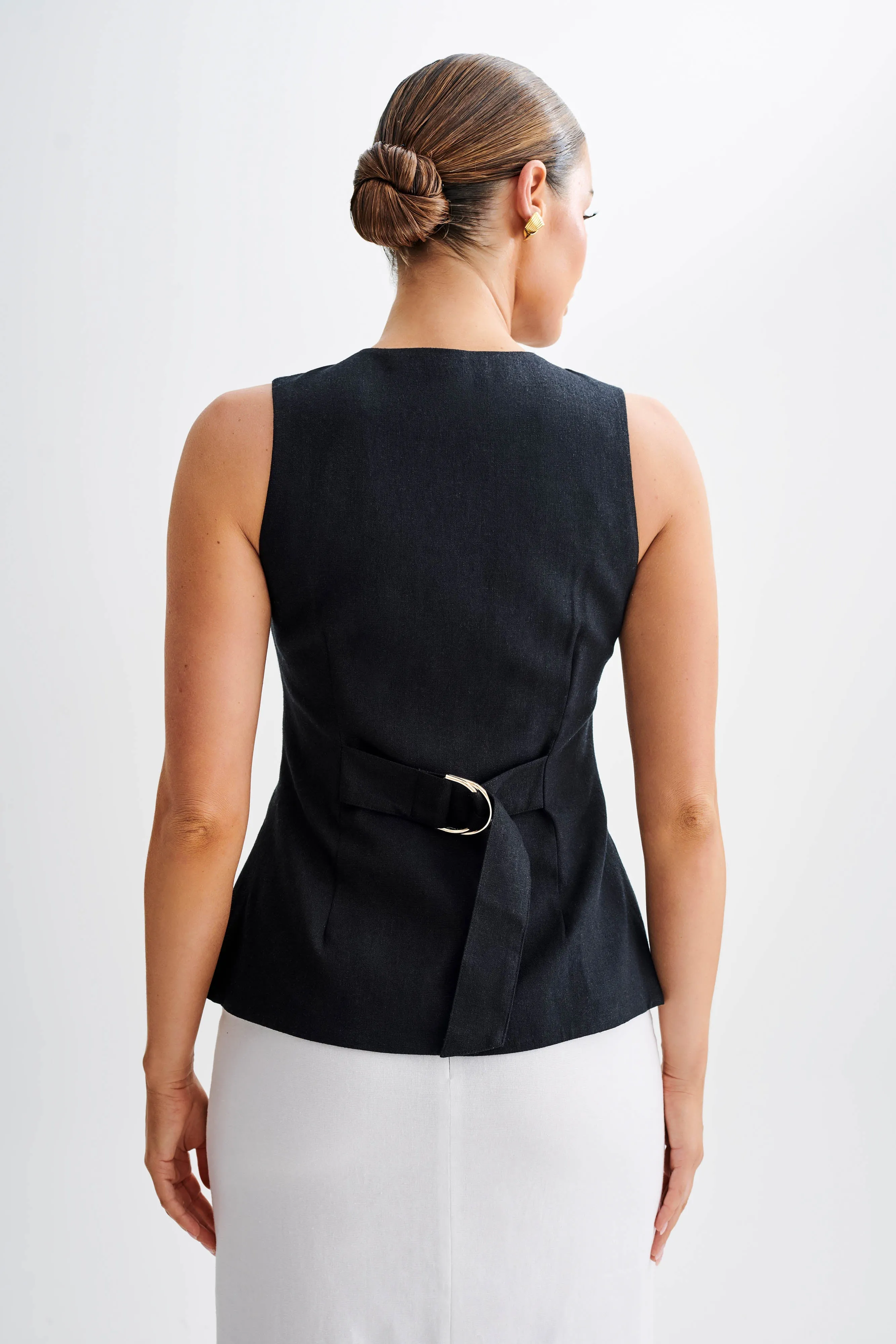 Laurence Sleeveless Linen Longline Top - Black sold by Meshki product image thumbnail 2