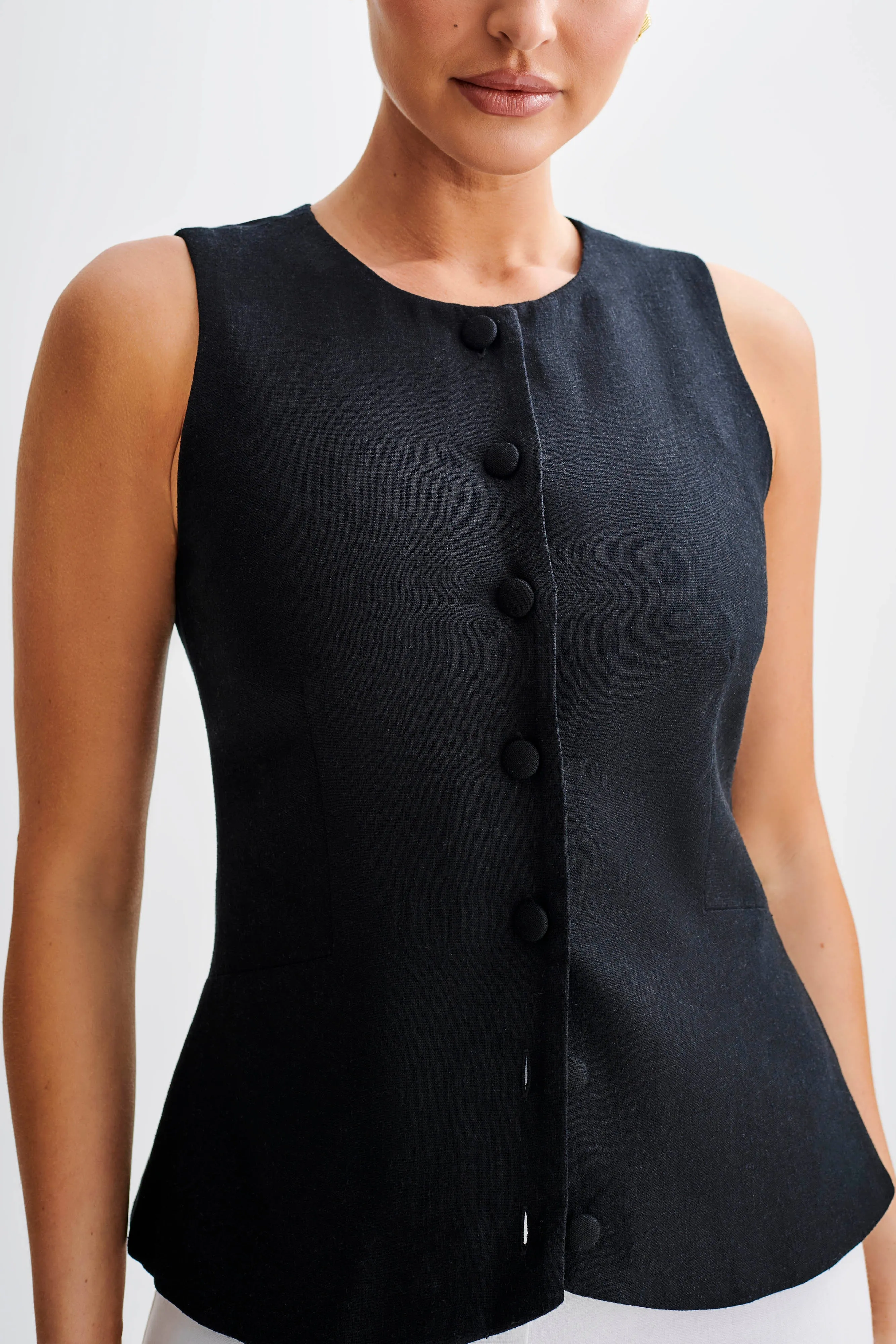 Laurence Sleeveless Linen Longline Top - Black sold by Meshki product image thumbnail 3