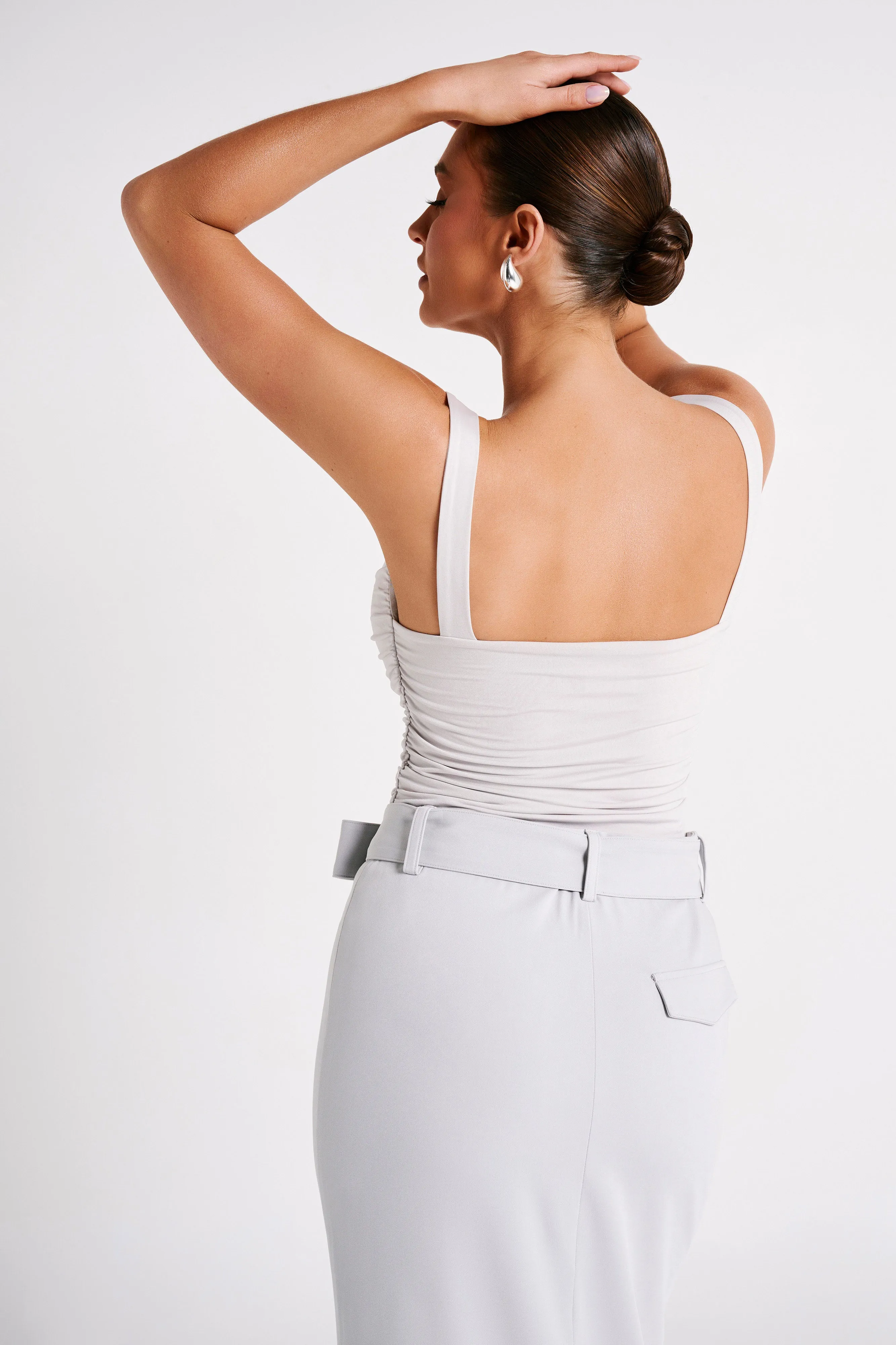 Hailey Slinky Long Line Sweetheart Top - Ice Grey sold by Meshki product image thumbnail 2