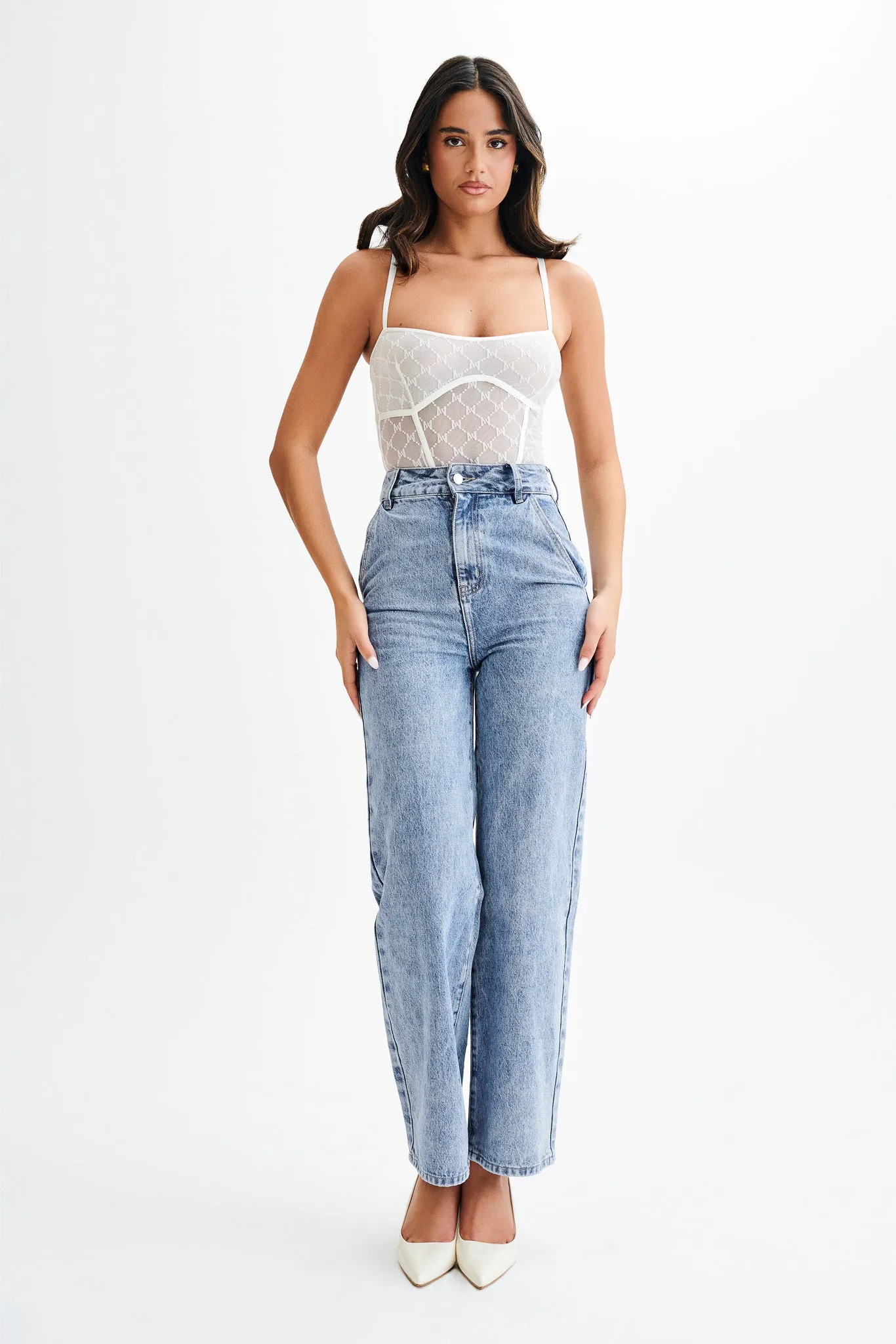 Amelia Monogram Bodysuit - White sold by Meshki product image thumbnail 2