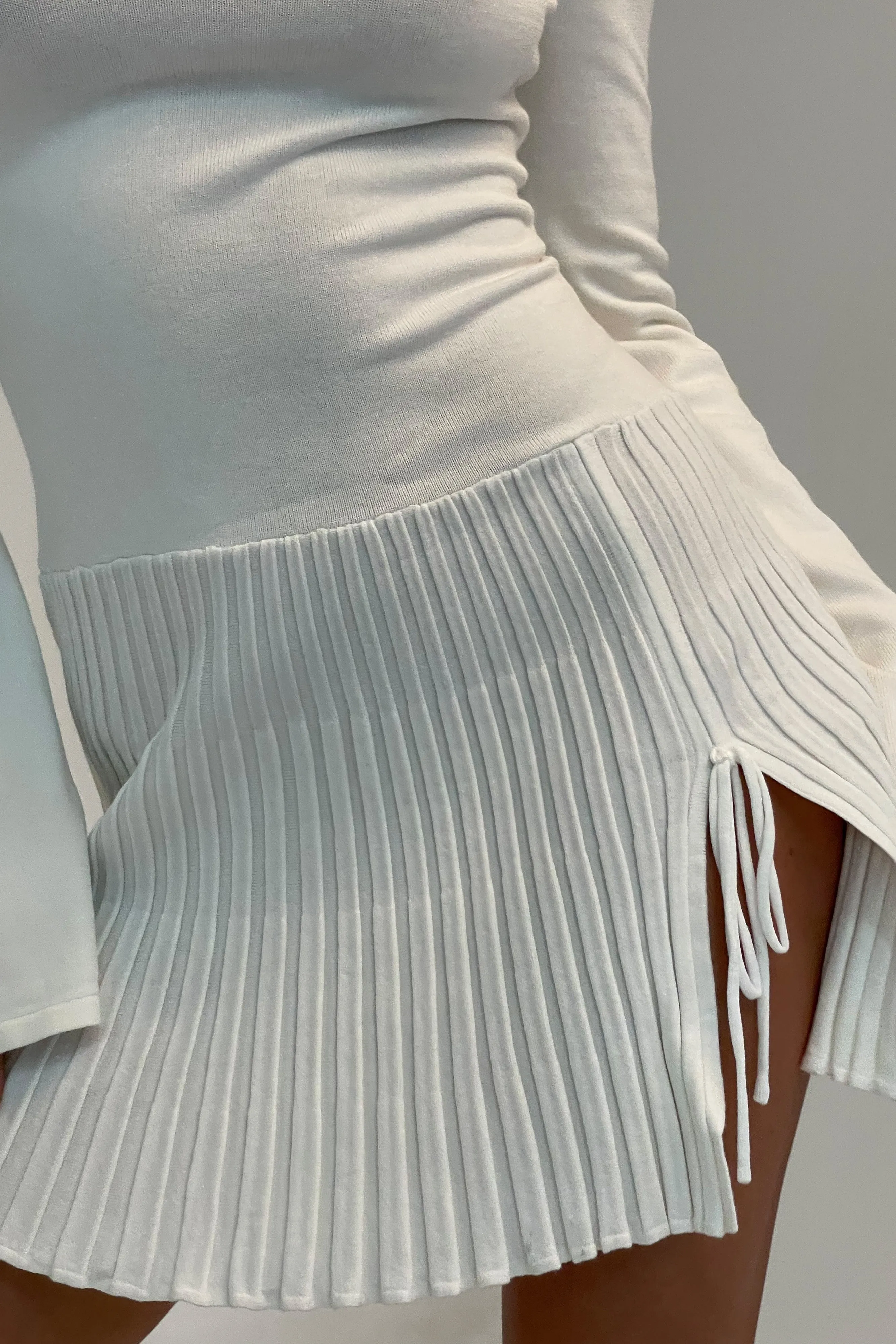 Britney Long Sleeve Knit Mini Dress - White sold by Meshki product image thumbnail 3